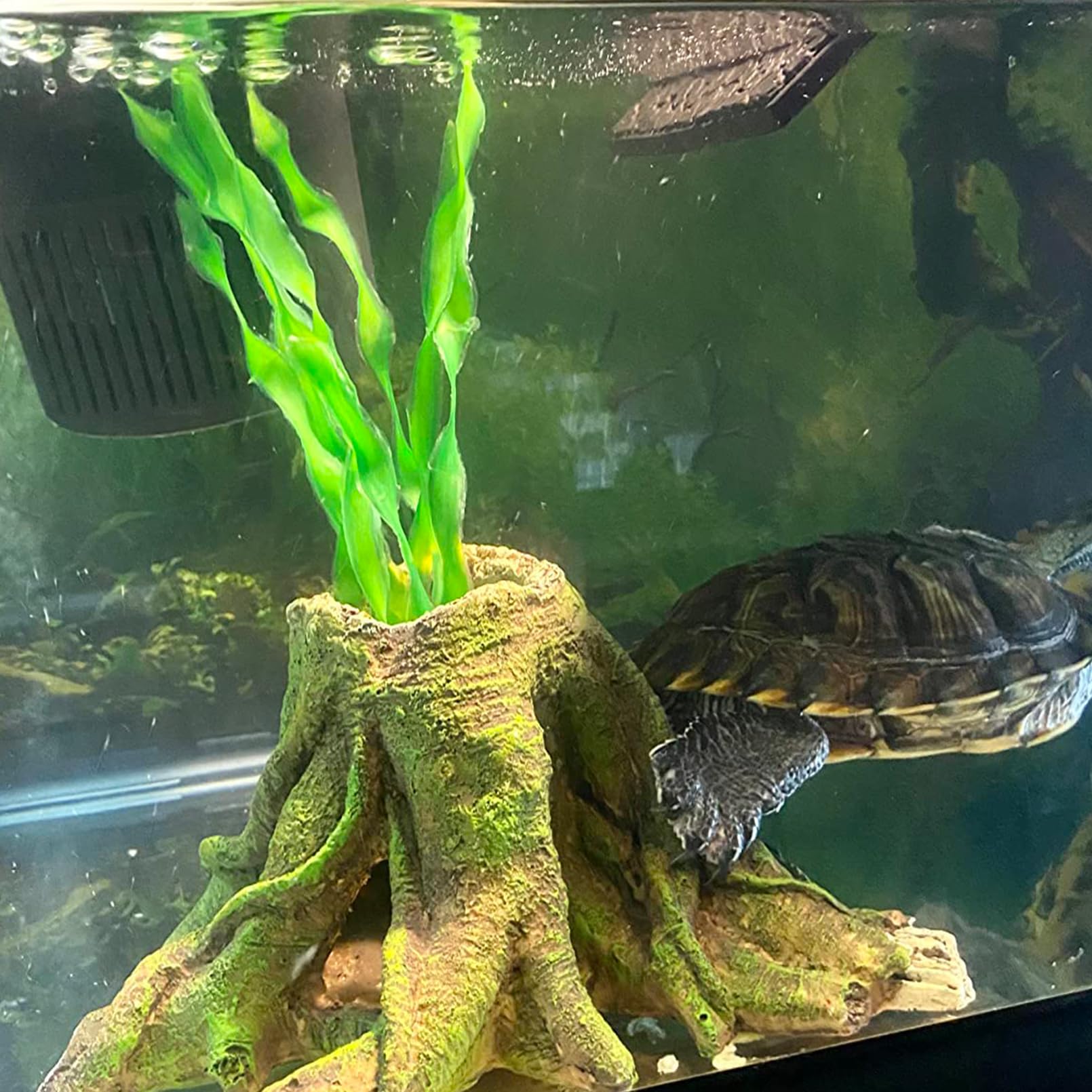 Decoración de tocón de árbol de acuario, tronco de resina de tronco, tronco hueco, tronco de madera flotante, casa de pecera, adorno de paisajismo, agujeros para escondite para agujeros de peces