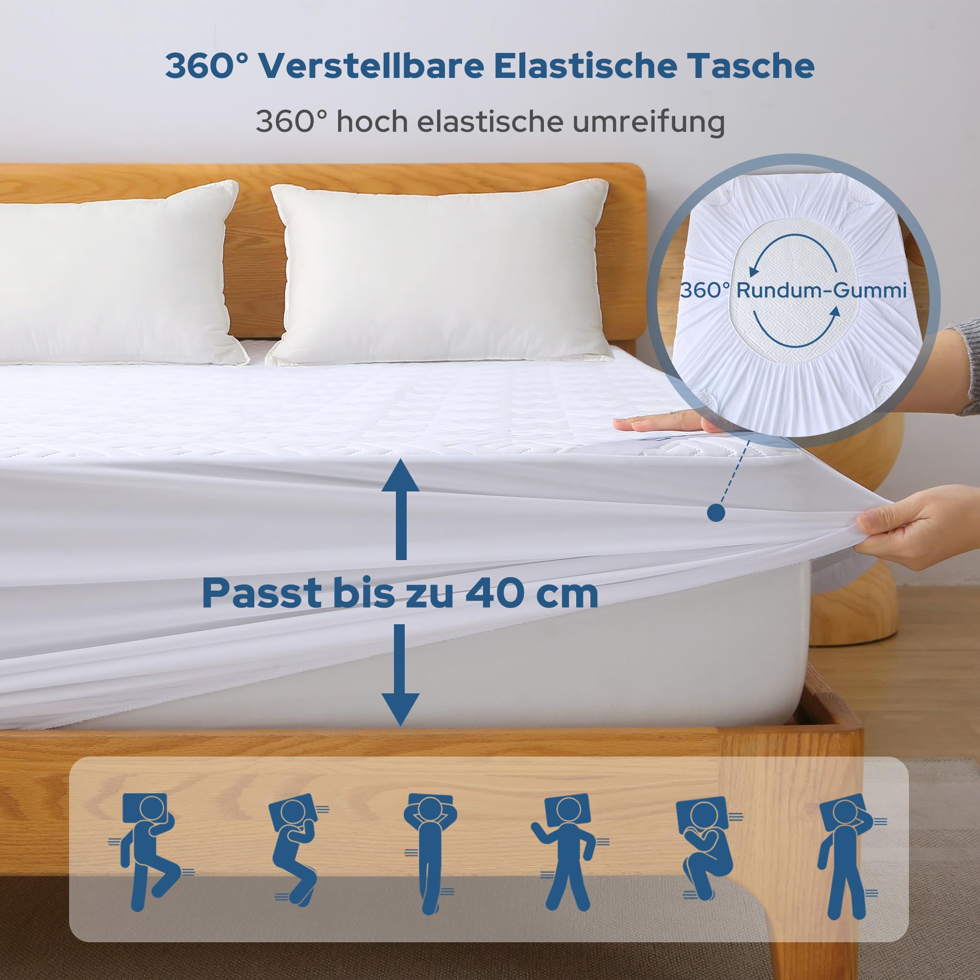 BEDLORE Protège Matelas 180x200 cm, Imperméable Housse Protection Matelas Bonnet 40 cm avec Élasticité Tout Autour, Protege-Matelas Certifié Oeko-TEX, Alèse Souple et Respirant Drap Housse (Blanc)