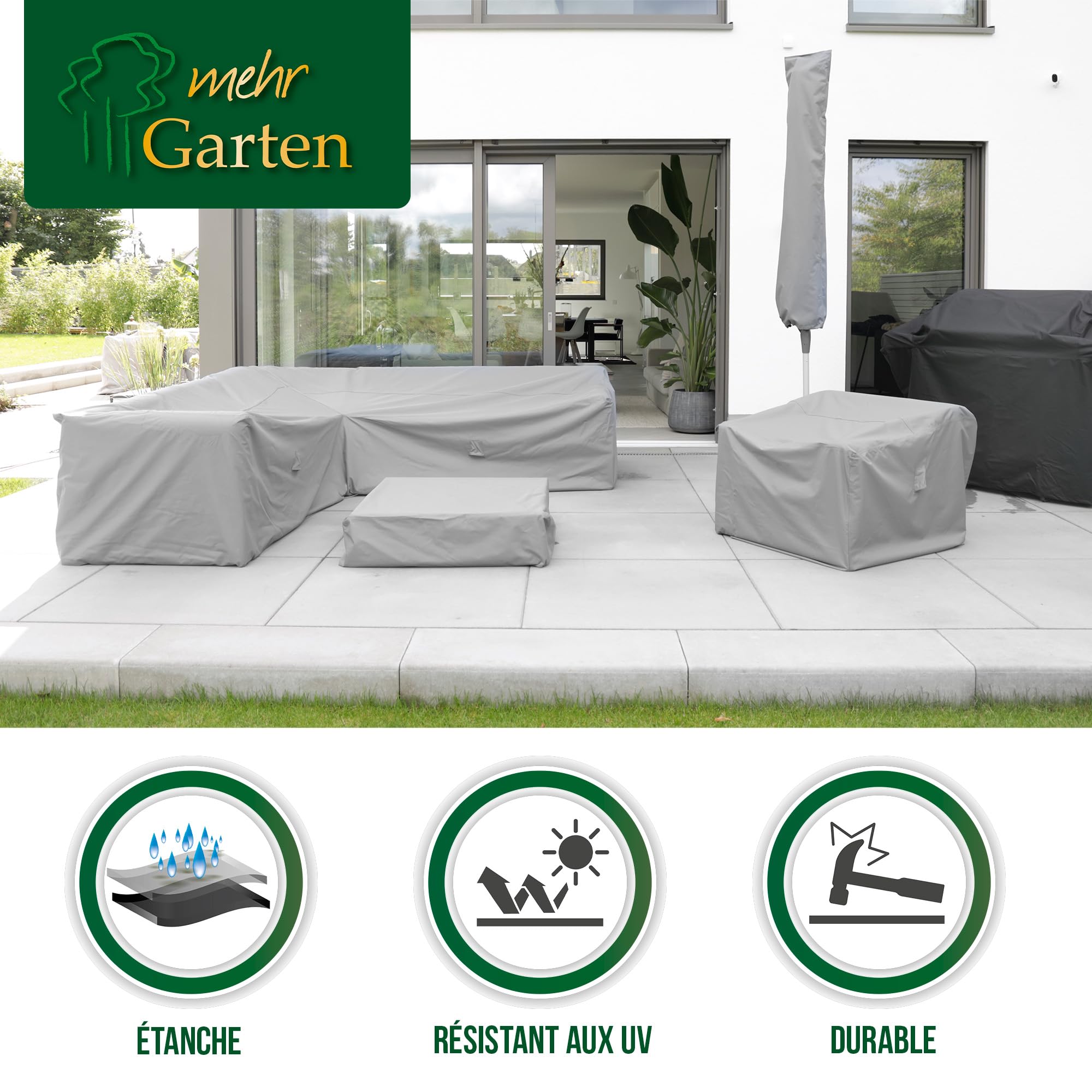Housse de Protection pour canapé d'angle de Jardin | 225 x 225 x 80 cm | Polyester tissé Oxford 600D, Couleur : Gris