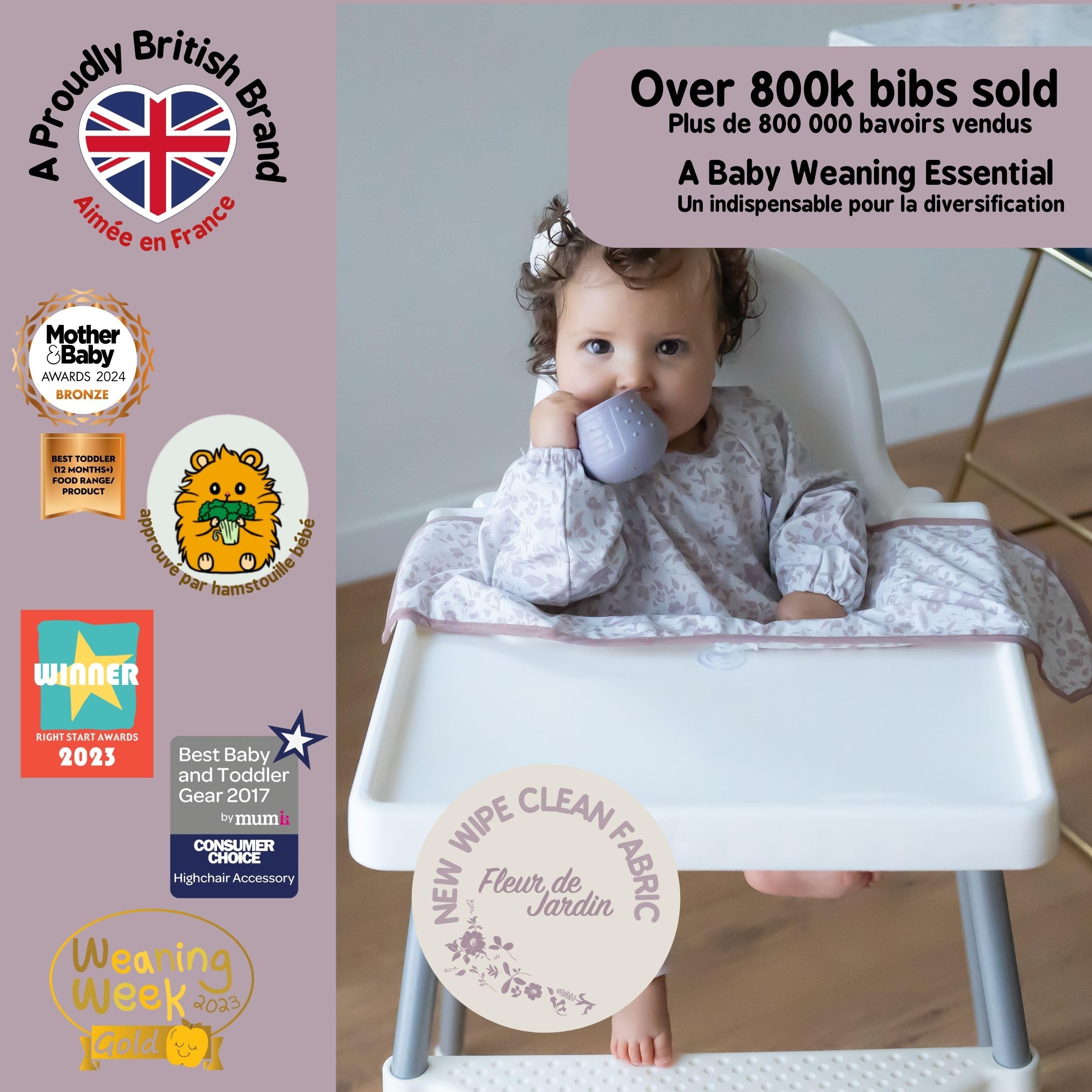 Tidy Tot®™ Cover & Catch™ Weaning Bib with Sleeves. Attaches to Highchairs with Suction for Mess Proof Baby Feeding. Waterproof Long Sleeved Bibs. Coverall BLW Bibs - Image 2