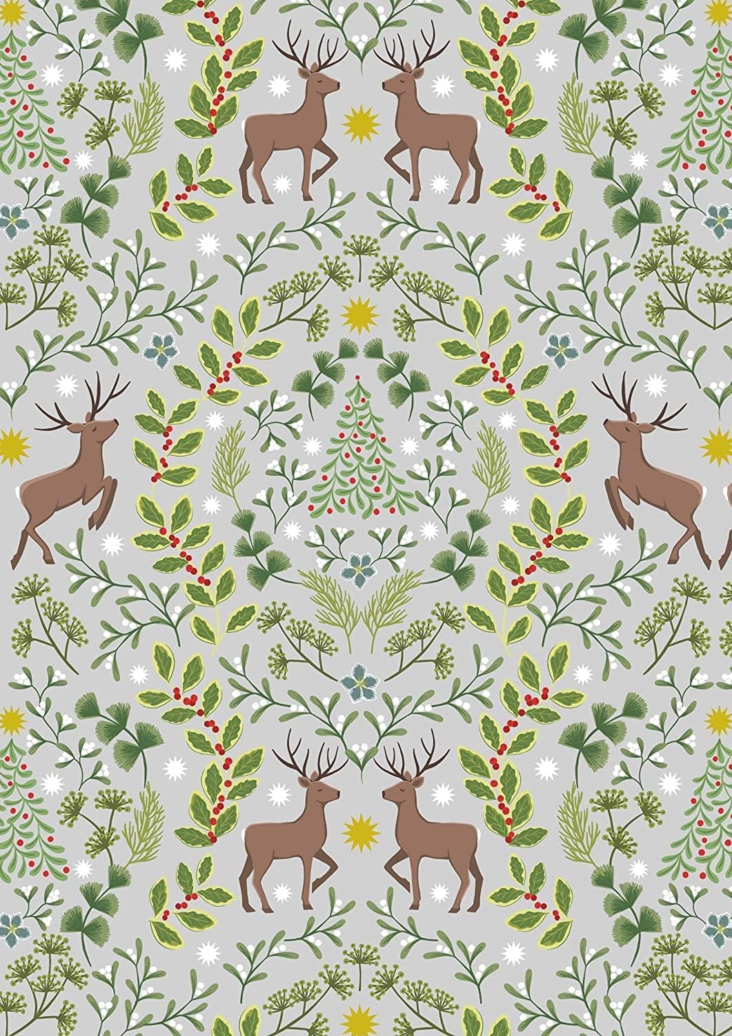 Simply Sew Crafty Multicoloured Simply Sew Crafty™ 100% Cotton Makower Fabric - Christmas Designs - Sold Per Metre/Half Metre (Deer Winter Forest Silver, 1 Metre)