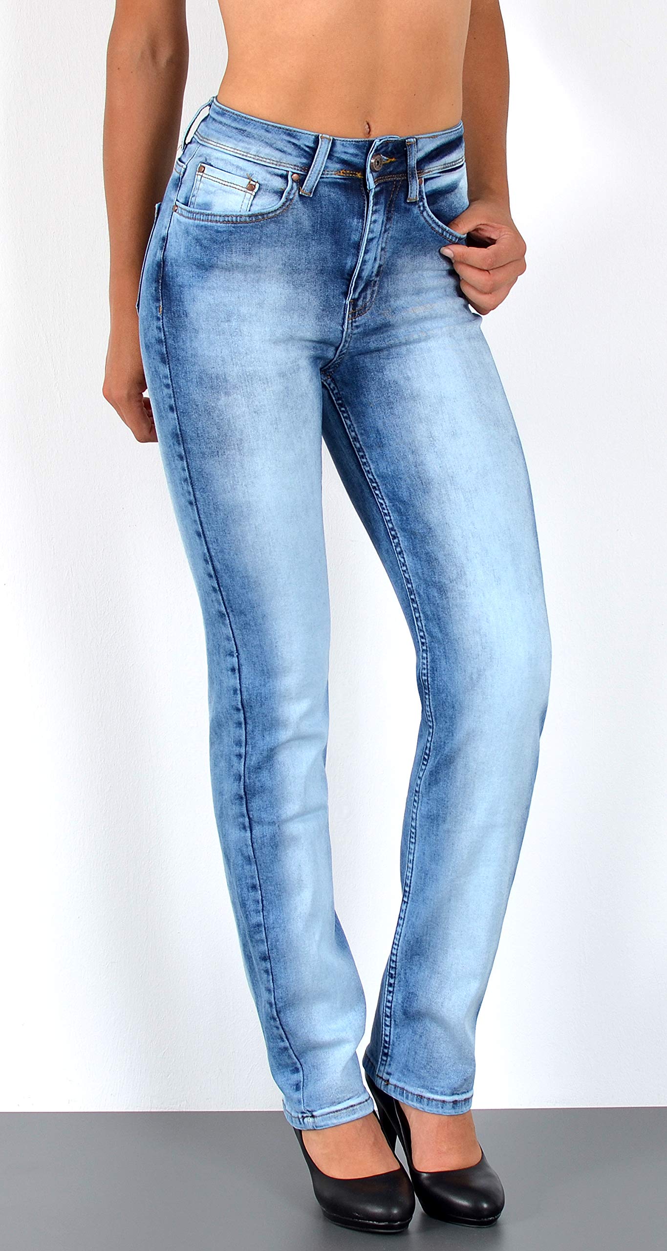 ESRA Damen Straight Fit Jeans Hose Damen Jeanshose gerader Schnitt bis Übergröße G700