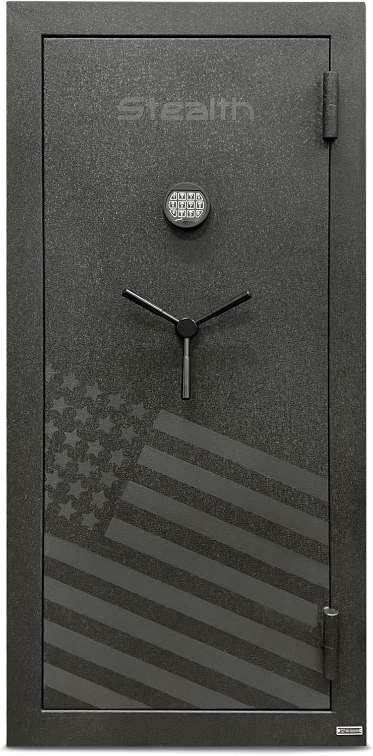 Stealth Essential Gun Safe EGS28 Special Edition FLAG Safe 28 Gun Capacity with 30 Minute Fire Protection California DOJ Approved Black