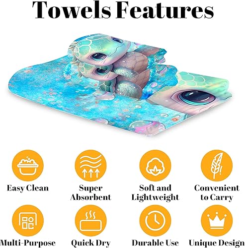 Miniatura 4 de Sea Turtle Swims in The Ocean - Juego de toallas de baño de lujo de 3 piezas, suaves, de secado rápido, altamente absorbentes, ligeras, fáciles de