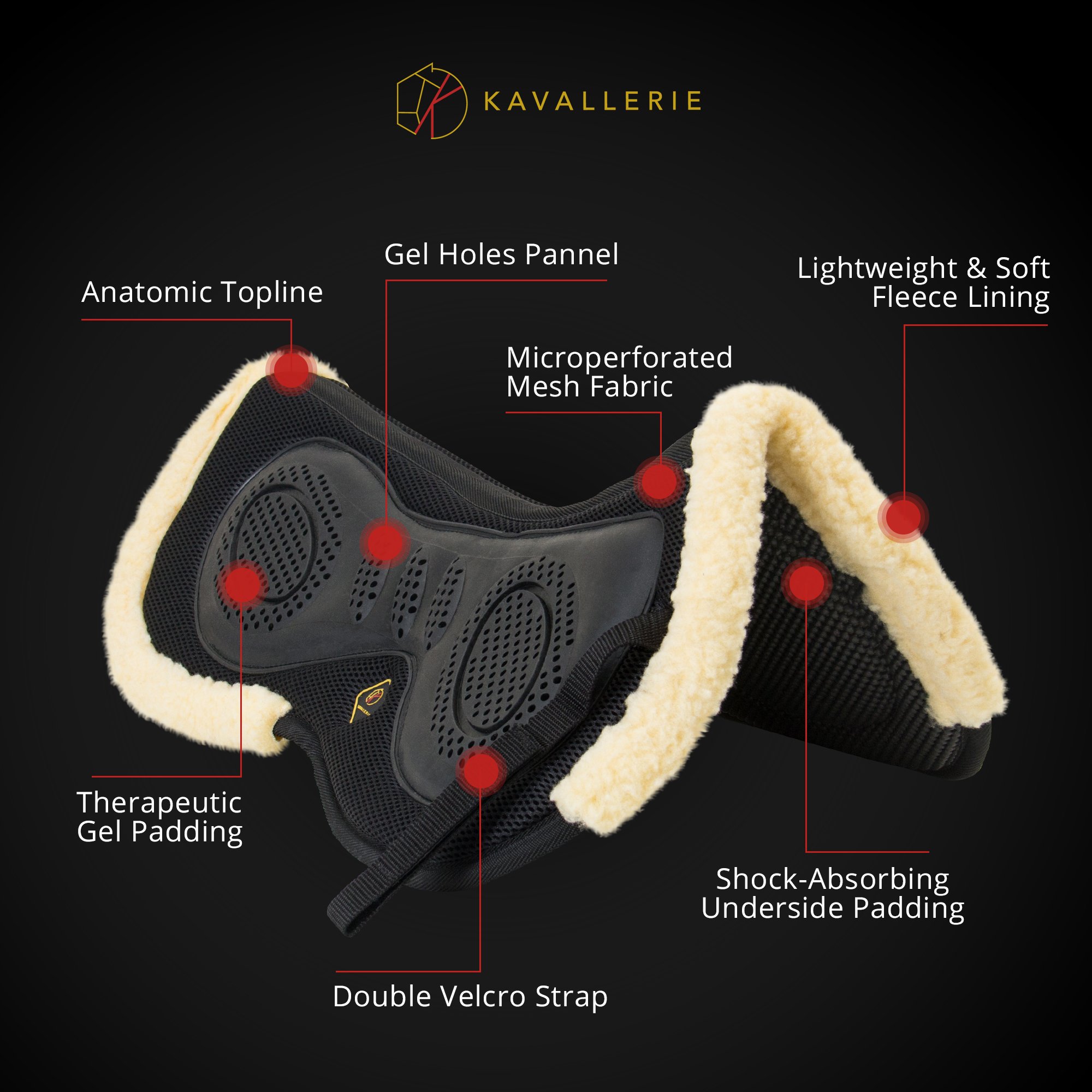Kavallerie - Cojín 3D Air-Mesh, protección contra golpes y relleno de gel terapéutico para el máximo apoyo y estabilidad, ideal para caballos bajo la silla de montar, entrenamiento