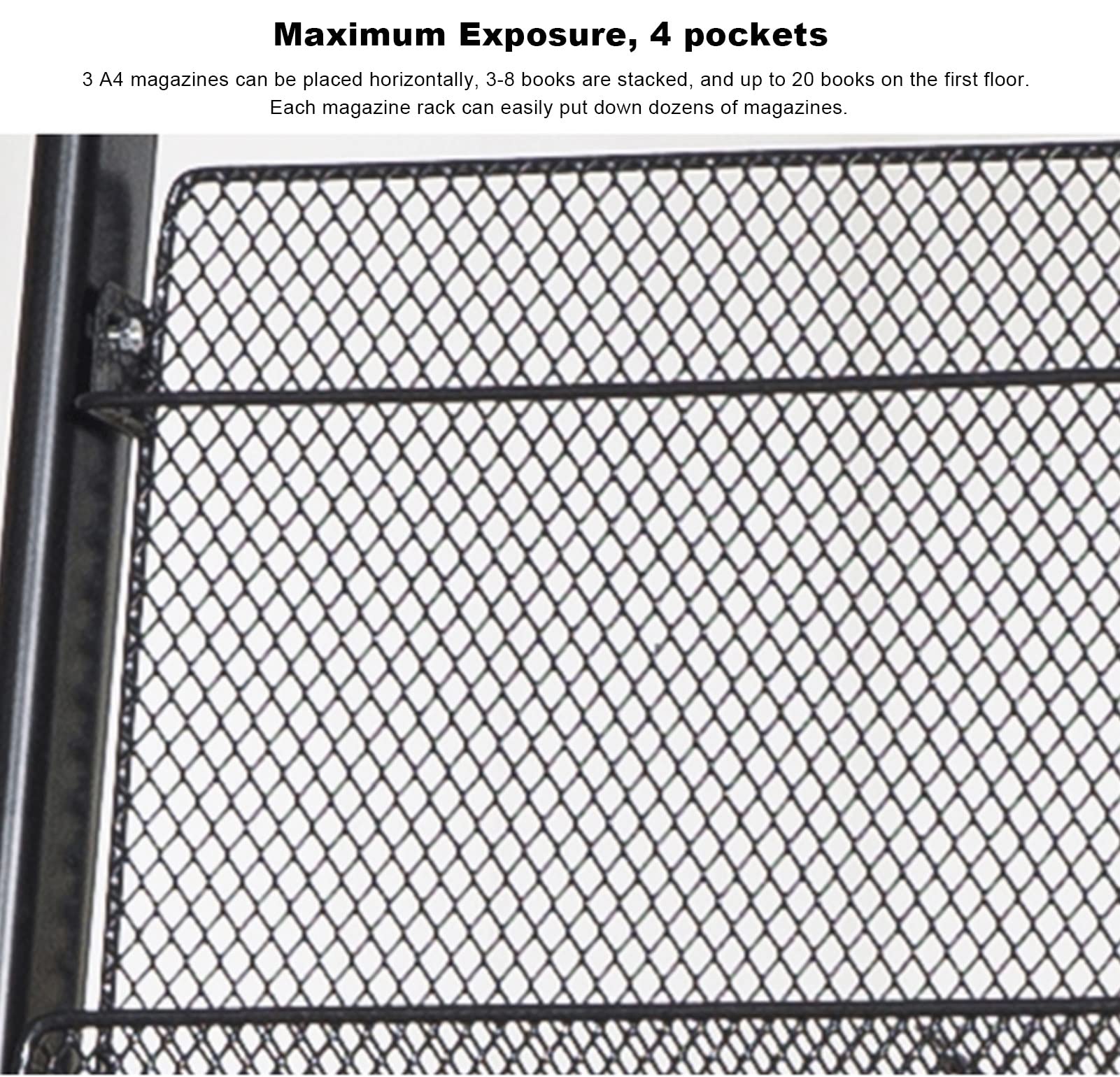 MTSON Prospektständer 54 "Black Magazine Rack Floor, Metall Display Rack Literature Broschüre Magazin Stand, Katalog -Signierständer für Empfangsbereiche, Einfach Zusammengebaut