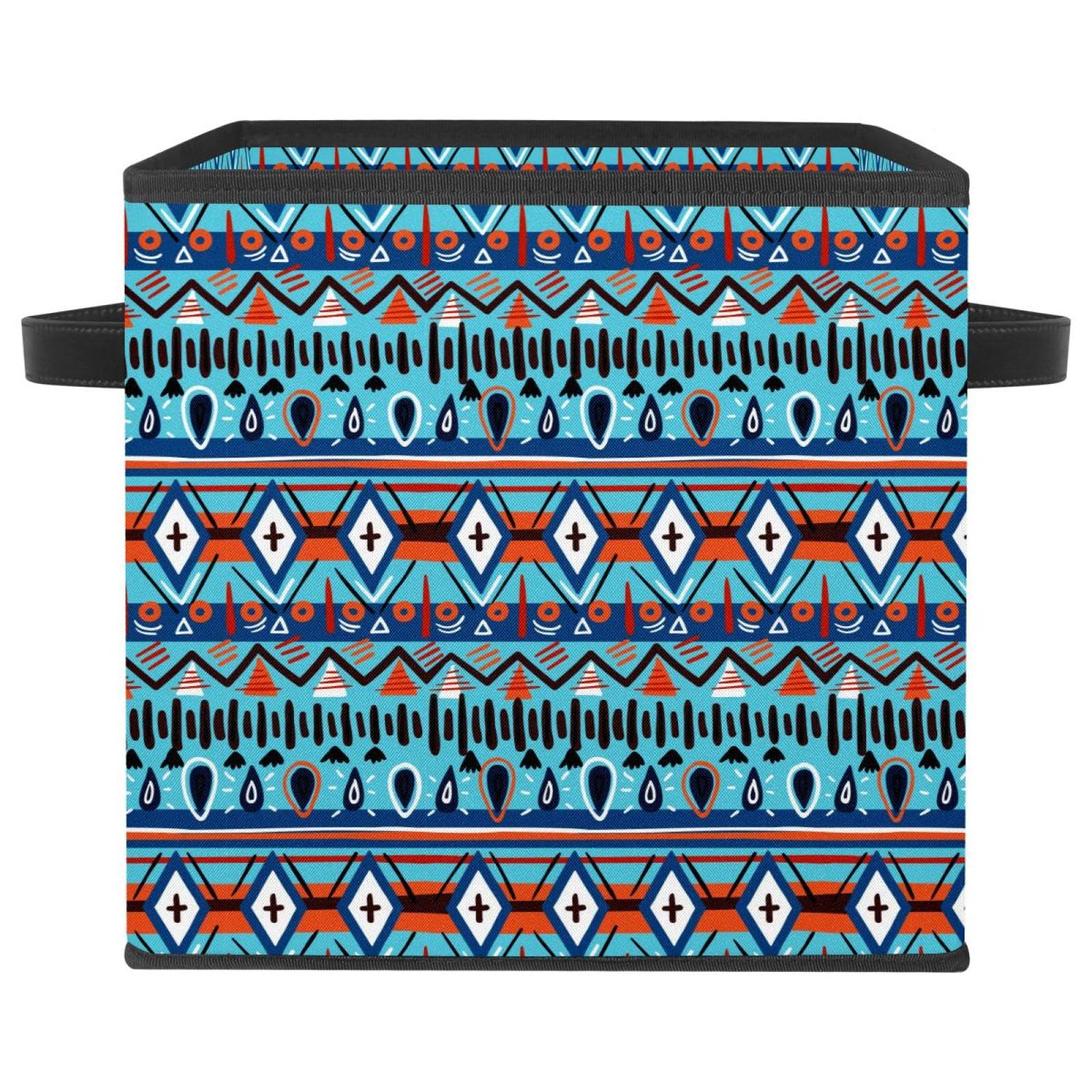 Boîte de rangement en tissu avec poignées au design ethnique bohème tribe