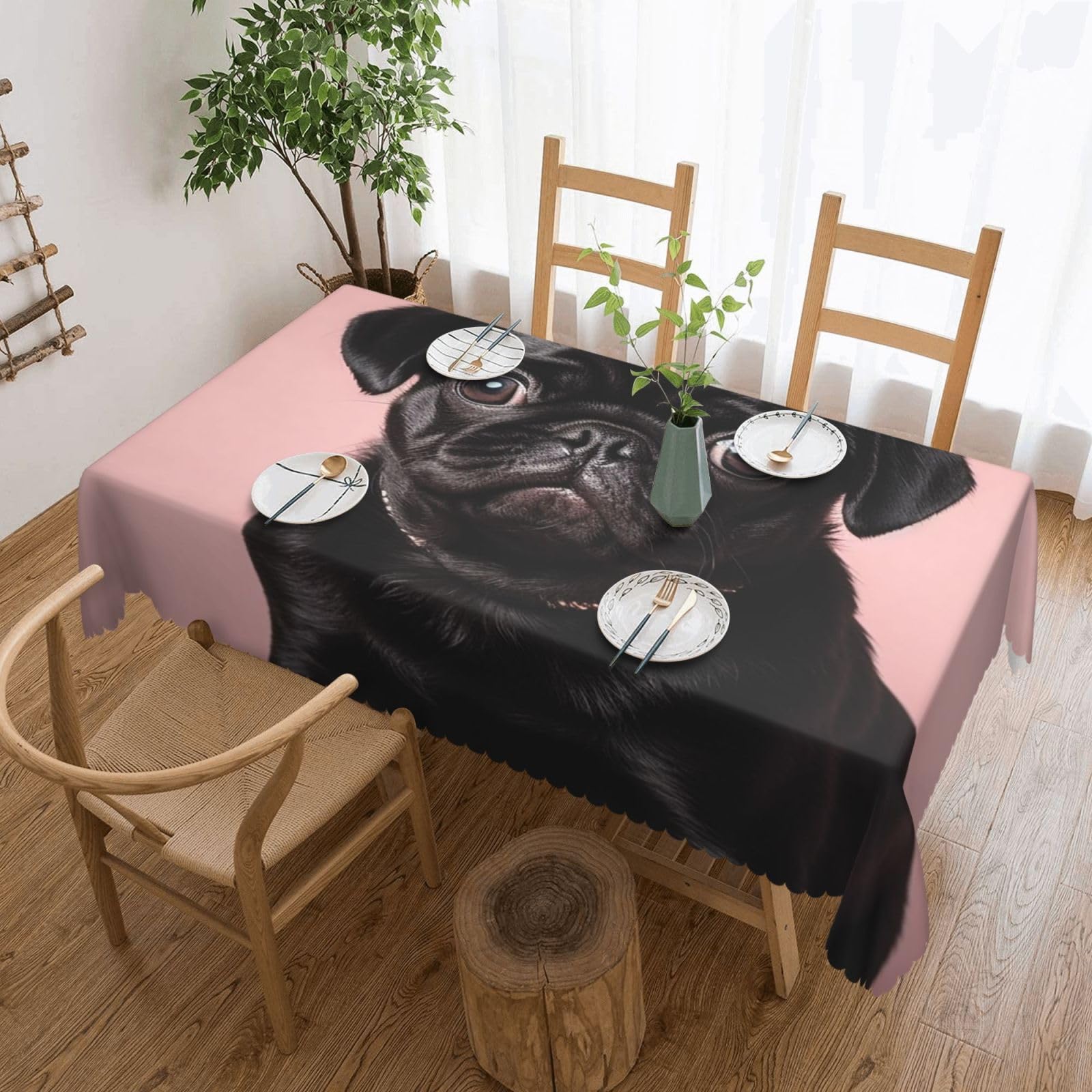 FodPand Cute Black Pug Tablecloths for Rectangle Tables 54 x 72 Inch - Reusable Washable Dining Table Clothes - Stain and Wrinkle Resistant Decorative Fabric Table Cover for Wedding Party