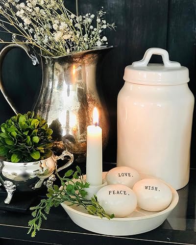 Miniatura 5 de DN DECONATION Portavelas de cerámica blanca, moderno portavelas con bandeja, portavelas bohemio, portavelas redondo único de cerámica para velas