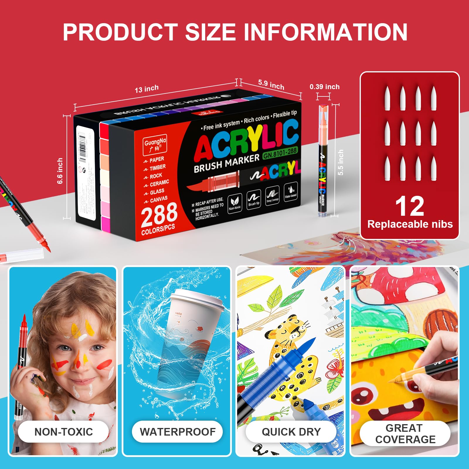 Sonlaryin Acrylverfpennen, 24 kleuren dubbele punt acrylverf markers voor rotsschildering, steen, keramiek, glas, hout, stof, canvas, porselein, acrylpennen voor kerst paasei pompoen