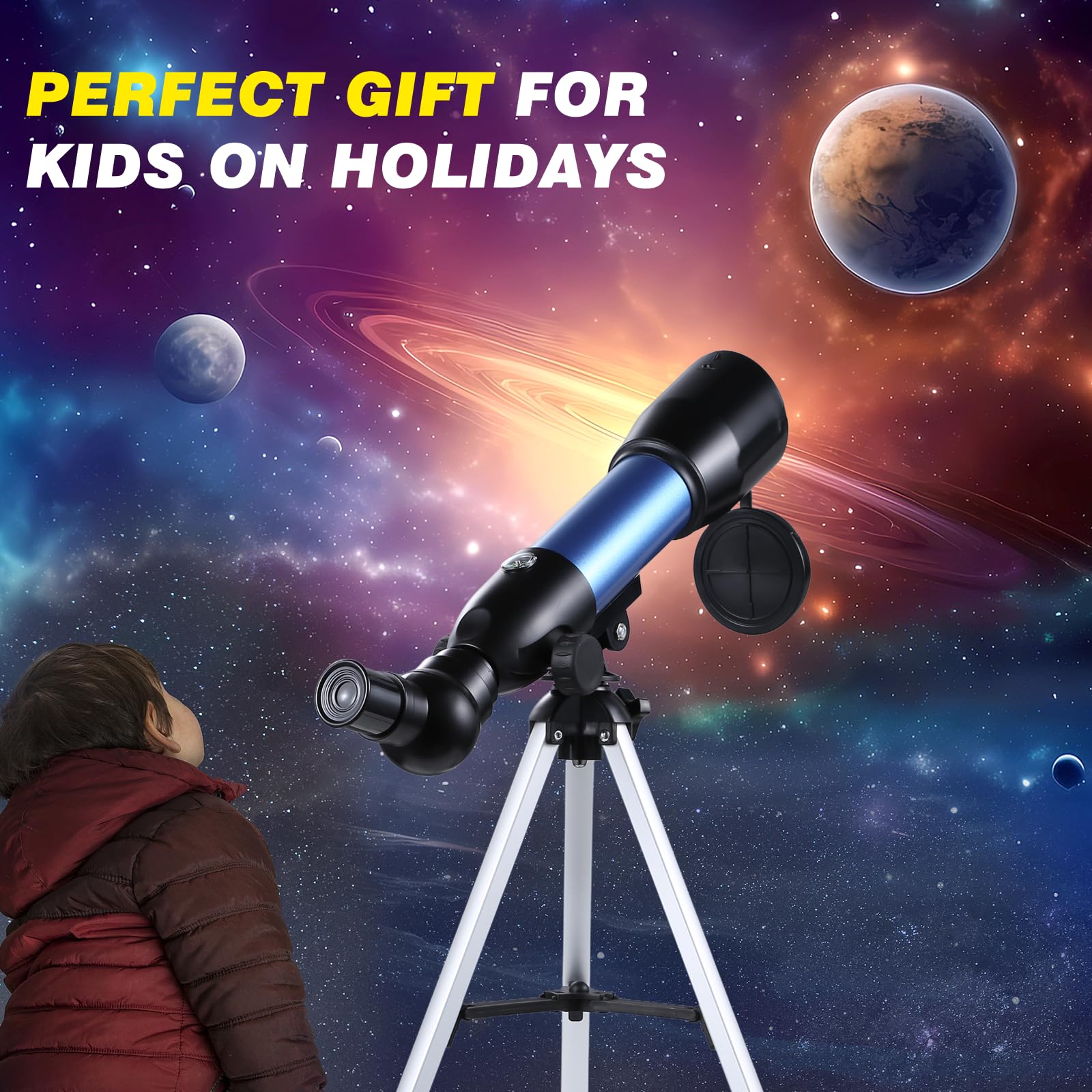 Telescopio Astronómico para Niños, Telescopio Profesional Telescopios Refractor 360/50mm HD, Apto para Niños adultos y Principiantes, Observación de la Luna,Estrellas Aves,Juguete Educativo Cumpleaños