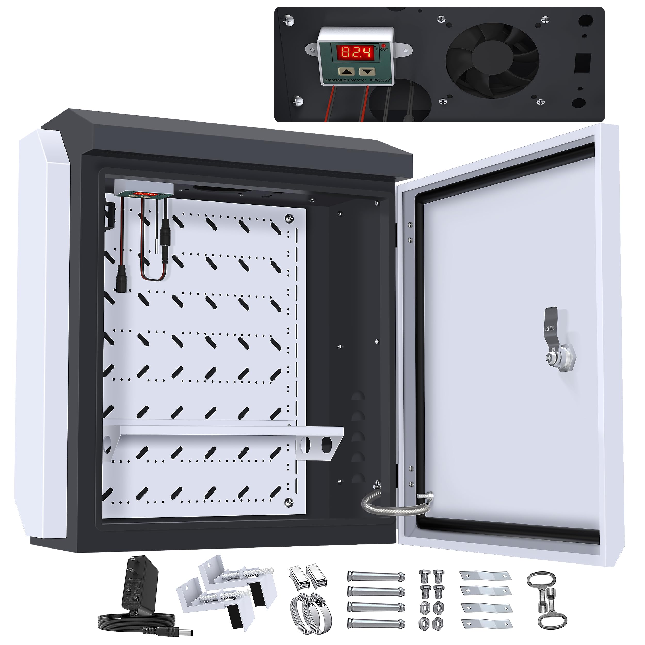 Akwscyby Outdoor Electrical Box with Thermostat and Fan, Precise Temperature Control 0.1°…