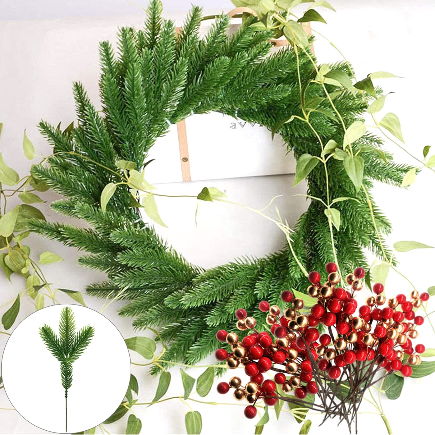 Set Di 20 Bacche Di Natale Artificiali, Rami Di Pino, Aghi Di Pino Pigne E Bacche Per Decorazioni Da Tavola Per Feste Di Natale In Giardino 97983790