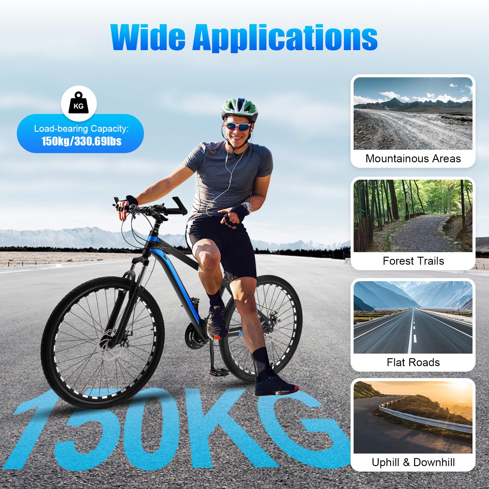 26 Zoll Fahrrad Mountainbike, 21 Gang Mountainbikes City Bike Fahrrad für Mädchen, Jungen, Männer und Frauen Schwarz, Blau