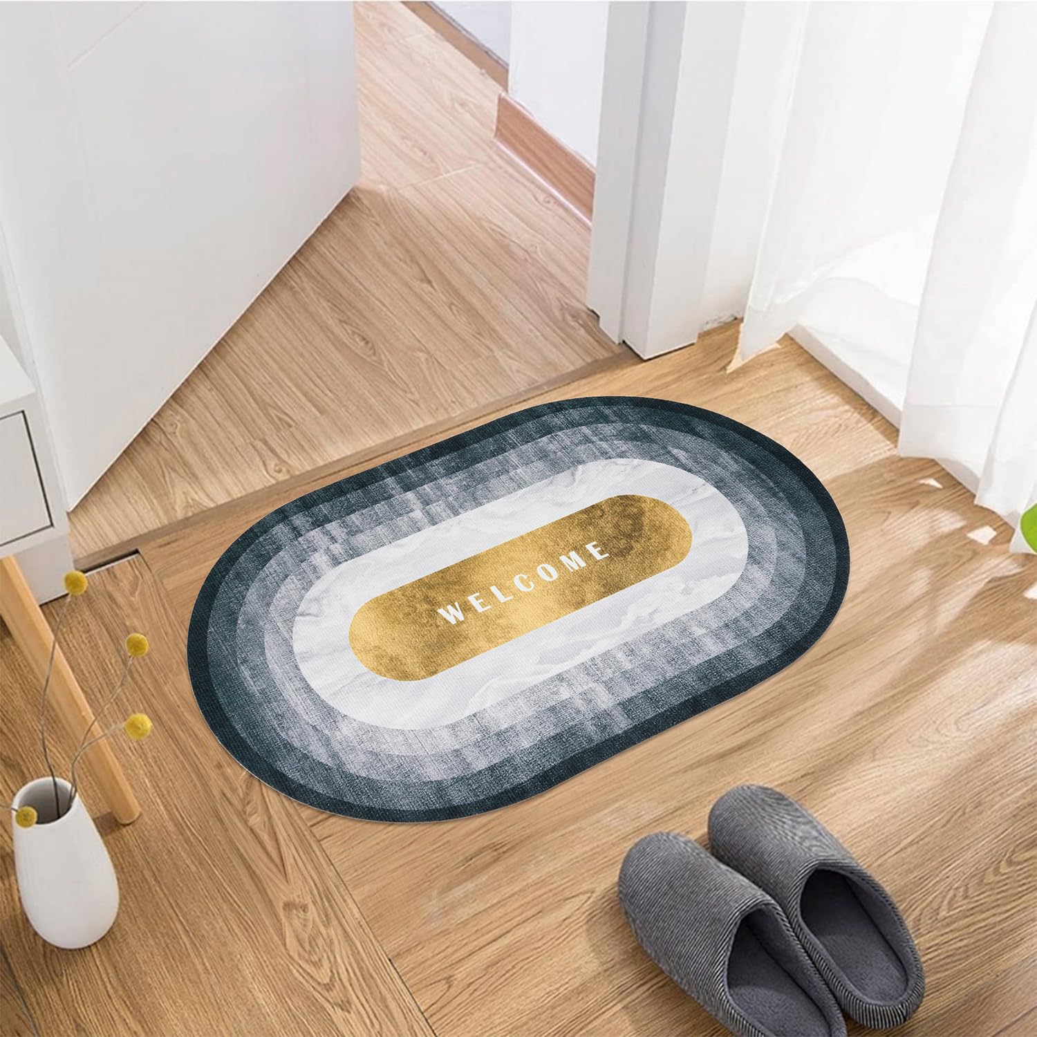 Kuber Industries Pack of 6 Welcome Oval Doormat | Soft Anti Skid Door Mat | Non Woven Floor Mat for Home | Non-Slip Door Mat for Entrance | HY073 | Gray & Gold (B0D1VKXSL3) Amazon Price History, Amazon Price Tracker