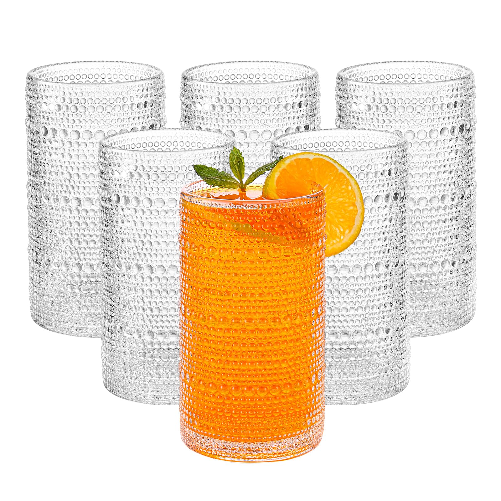 HEFBCOMK Large Vintage Hobnail Drinking Glasses Set of 6 16oz Clear Highball Glasses Cups Kitchen Water Glasses Cup