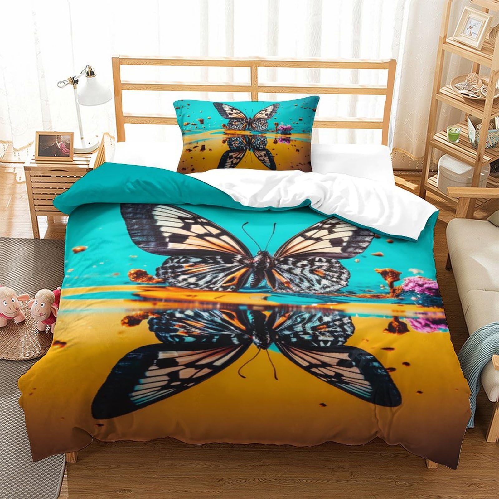 Housse de couette papillons 3D en microfibre 135x200 pour lit single