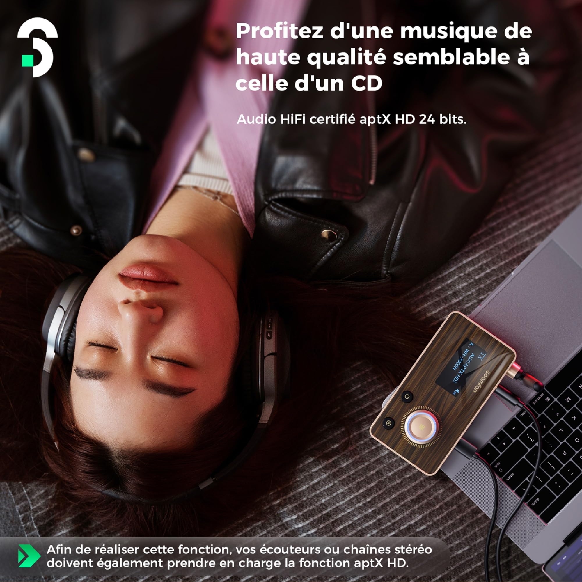 [Updated] SOOMFON 3-en-1 Recepteur Transmetteur Bluetooth 5.2, Adaptateur Bluetooth pour Chaine HiFi, aptX-HD & aptX-LL Emetteur, 30 m Longue Portée Récepteur pour TV/Stéréo