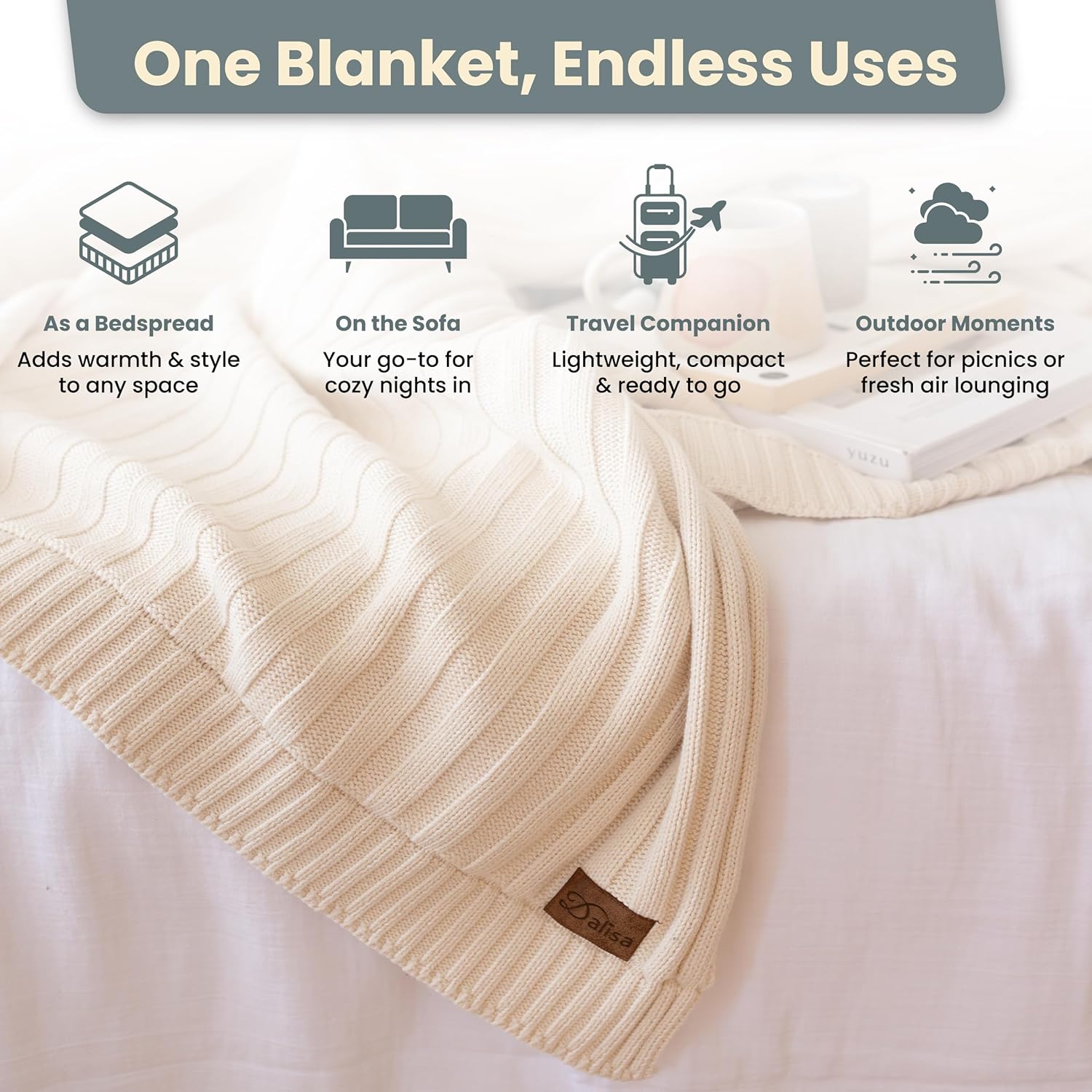 100% Organic Cotton Knit Blanket Denise -Soft and Lightweight, Breathable All-Season Throw for Bed, Sofa, or Lounge Area -GOTS Certified-Perfect for Home and Bedroom Styling (Earth Ivory, 50x60) - Image 6