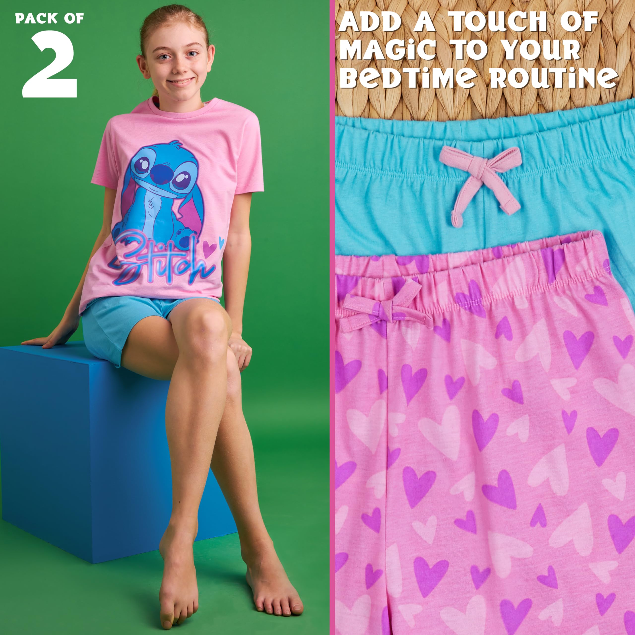 Disney Stitch Pijama Corto Niña, Conjunto Verano Camiseta Manga Corta y Pantalón, Pack de 1 o 2 Pijamas, Regalo para Niña