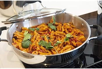 AVACRAFT 18/10 Stainless Steel Everyday Pan, Stir Fry Pan with Five-Ply Base, Chef’s Pan with Glass Lid, Multipurpose...