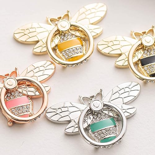 Miniatura 2 de Allengel Bee Phone Ring Holder Finger Kickstand with Crystal, Cute Phone Ring Grip Holder for iPhone or Smartphone Cases, Gold Purple