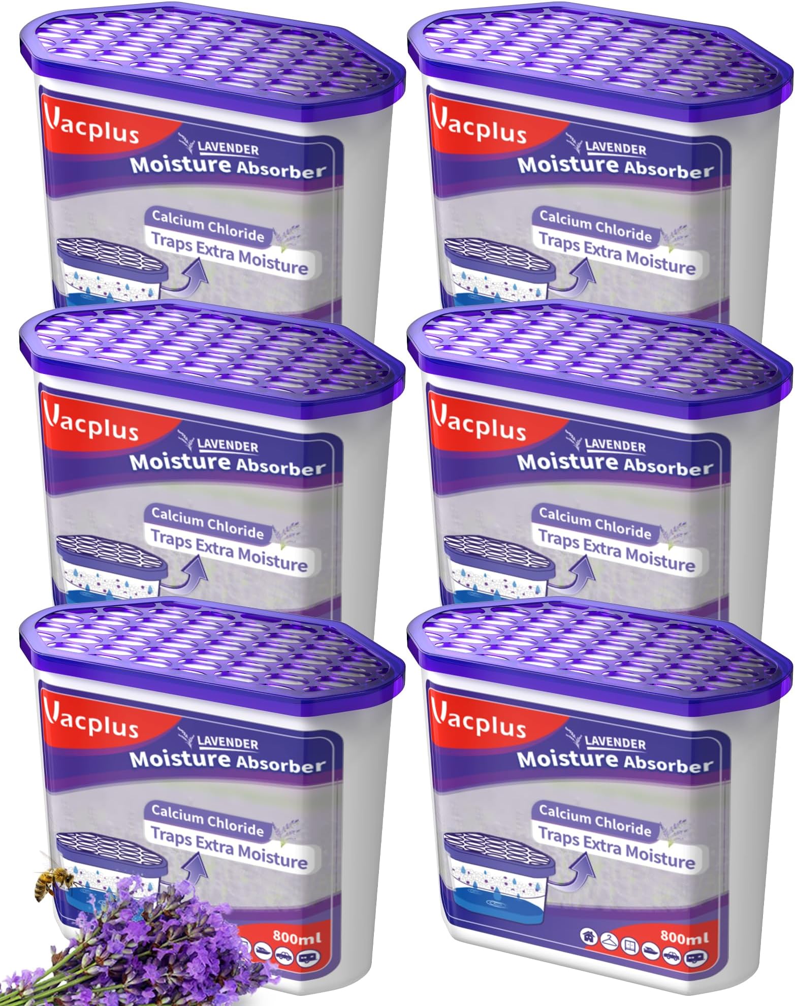 Moisture Absorbers 6 Pack, Portable Humidity Absorber Boxes for Your Bathroom, Closet & Car, Dehumidifier with Lavender Fragrance, 16.0 Oz
