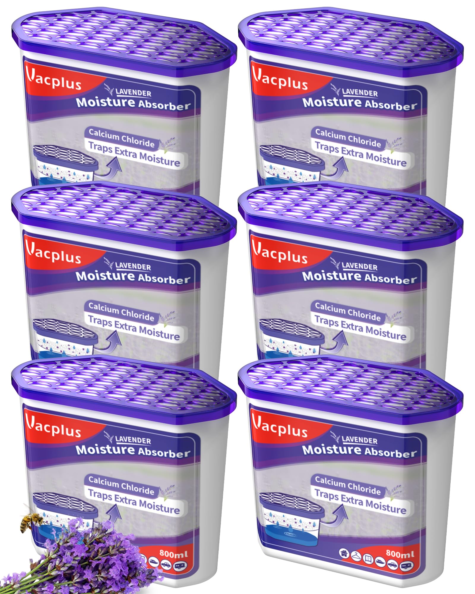 Vacplus Moisture Absorbers 6 Pack, Portable Humidity Absorber Boxes for Your Bathroom, Closet & Car, Dehumidifier with Lavender Fragrance, 16.0 Oz