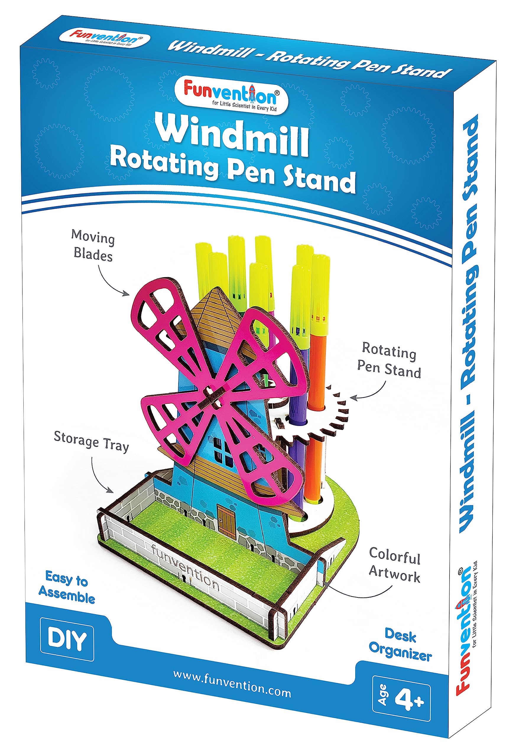 Funvention Windmill DIY Pen Stand Mechanical Model Desk Organizer for 4+ Years Kids 3D Puzzle Art and Craft