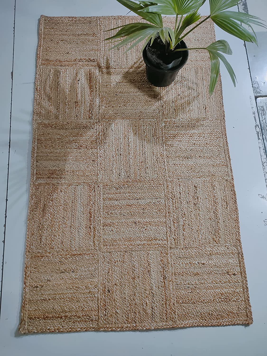 HOMDECLOYAL ® Jute Braided Natural Hand Woven & Reversible for Living Room Kitchen Entryway Rug, Jute Burlap Braided Rug, Jute012, 5X7 1