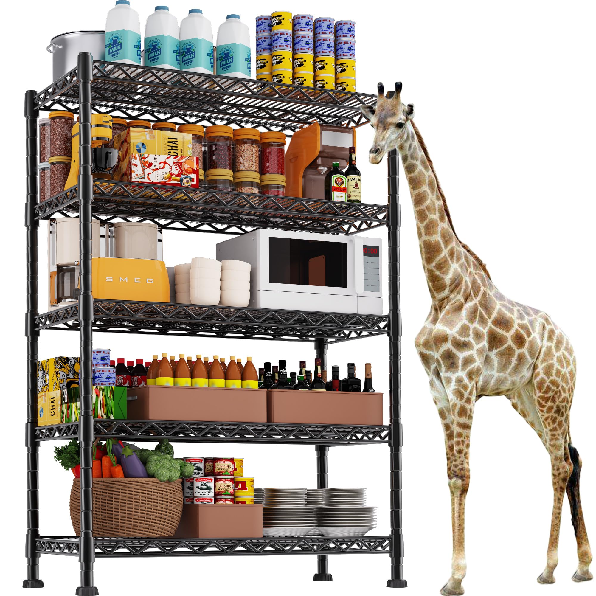 YOHKOH 5-Wire Shelving Metal Storage Rack Adjustable Shelves for Laundry Bathroom Kitchen Pantry Closet(47.3L x 17.7W x 72.3H, Black)