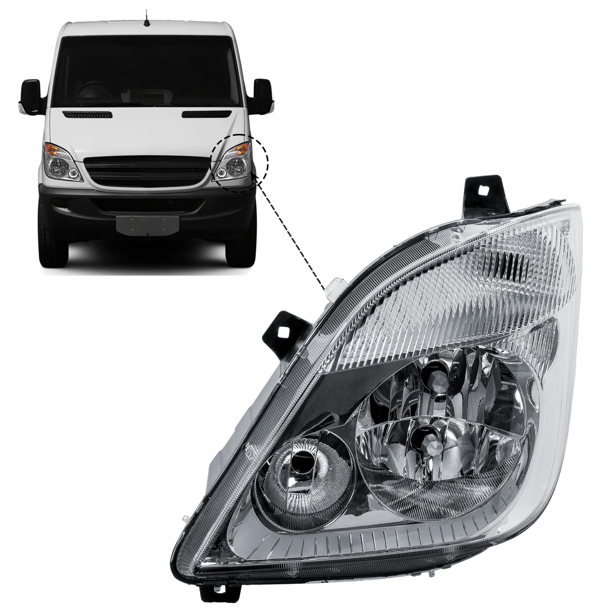LONGLING Faros delanteros izquierdos con motor sin antinieblas para Mercedes Sprinter W906 2006-2013