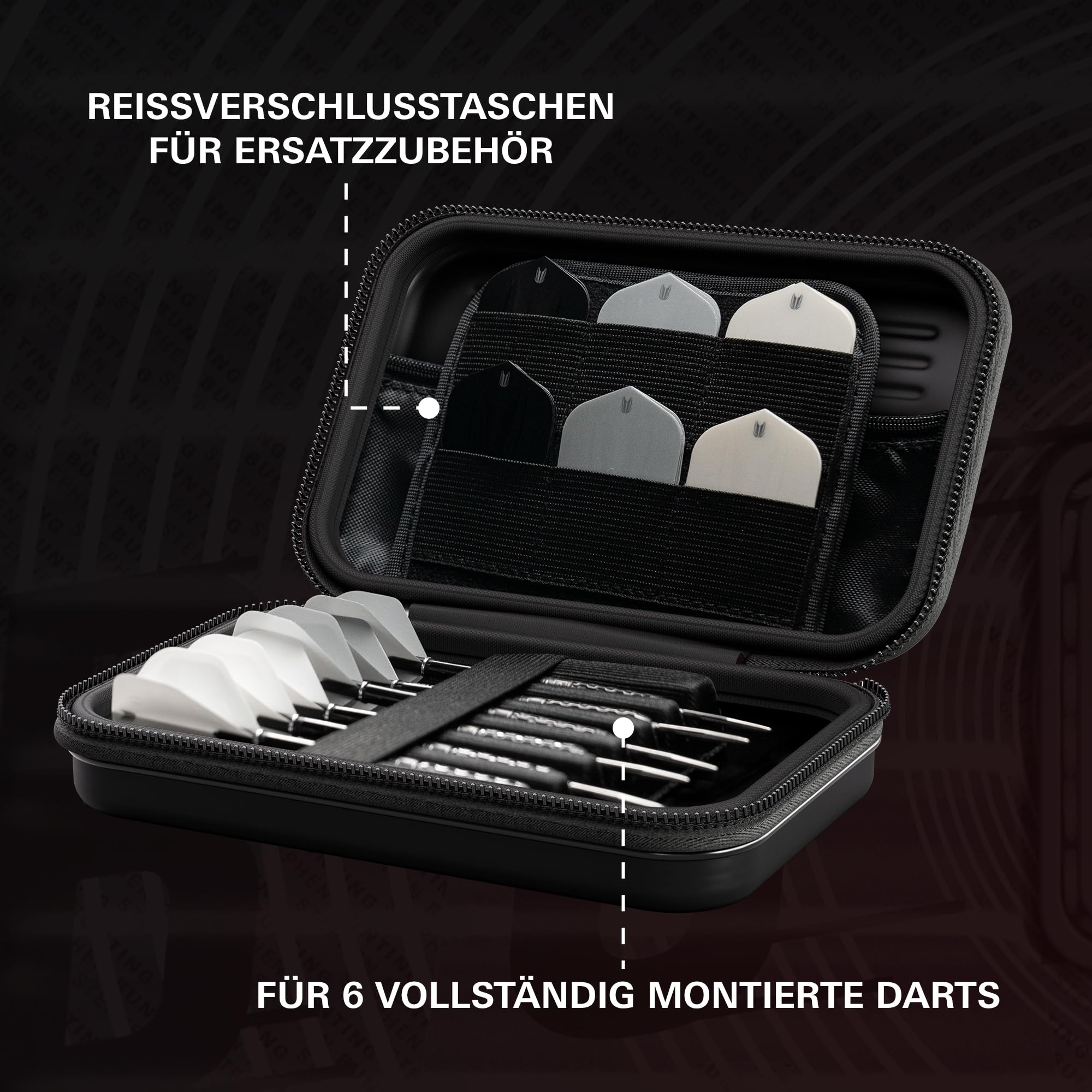 Target Darts Stephen Bunting Ghost Series XL Takoma Wallet Regular – Dartkoffer schwarz/weiß | The Bullet“ Darttasche mit Reißverschluss| professionelles Zubehör | Platz für 6 komplett montierte Dart