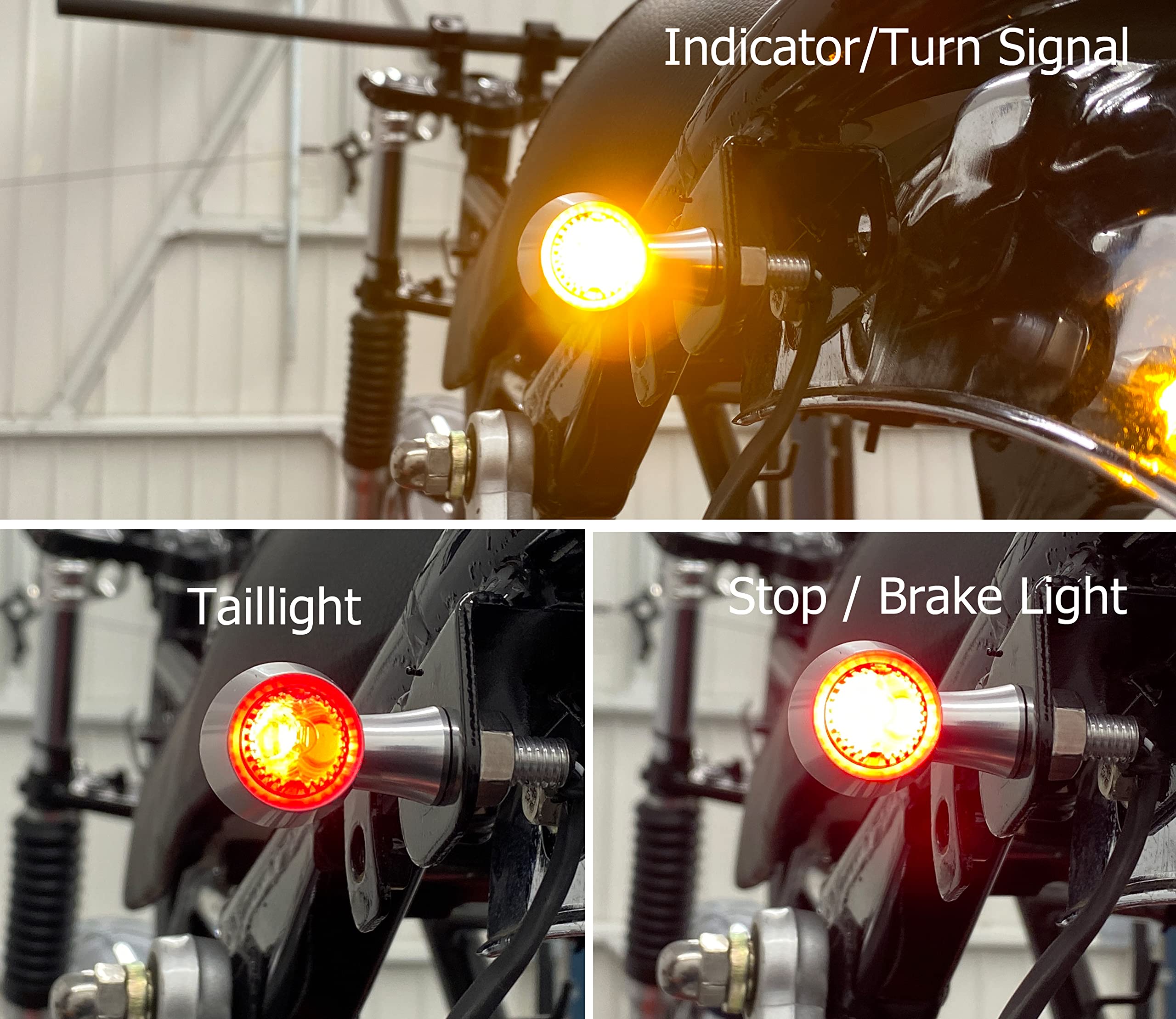 Alchemy Parts Mini clignotants courts arrière de moto avec paire de feux de freinage arrière intégrés intégrés en aluminium poli