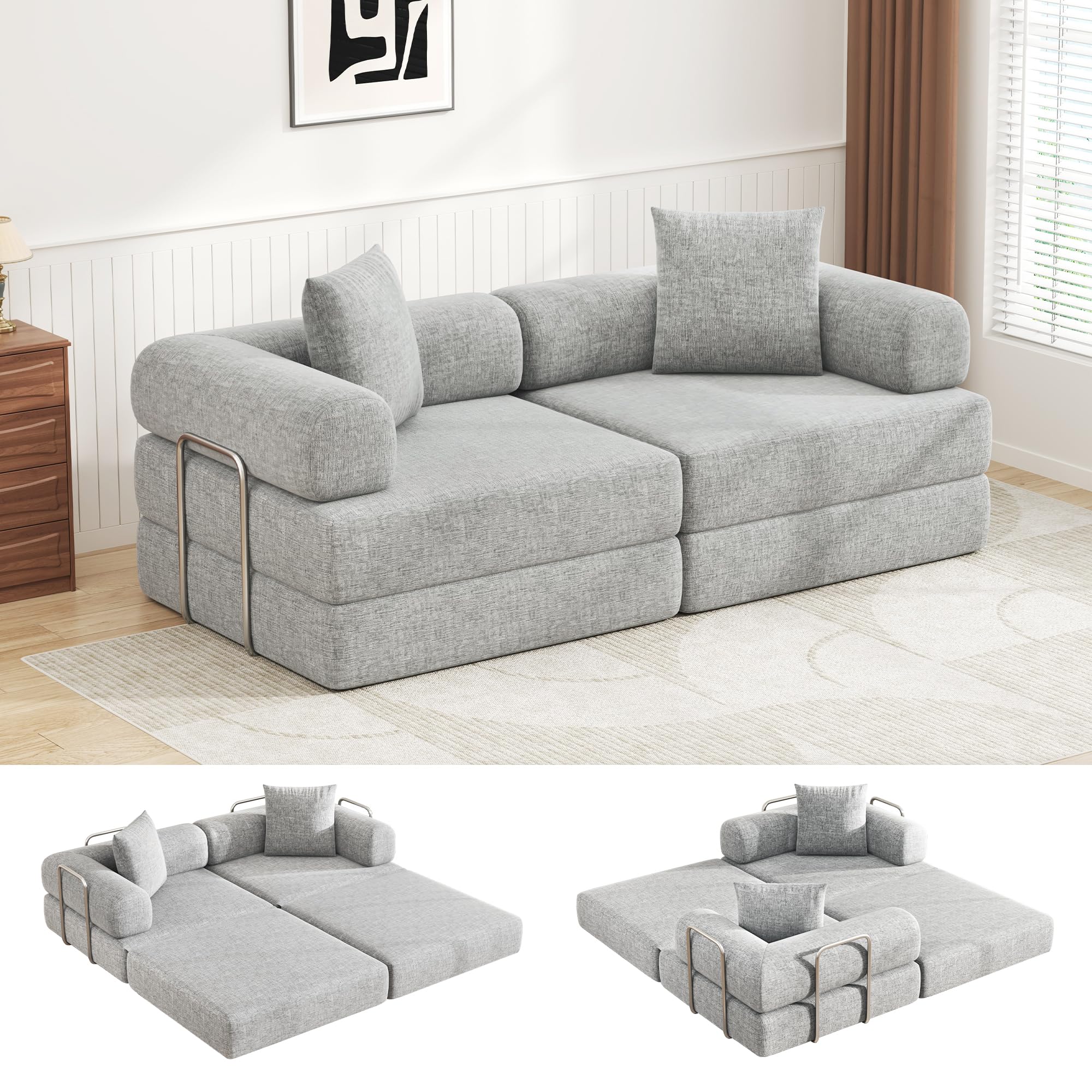 DURASPACE Faltbares 2-3 Sitzer Klappbar Schlafsofa Gästebett 200cm | Bequemer Ausklappbarer Futon, Modularer Bodensofa ohne Federkern für das Wohnzimmer