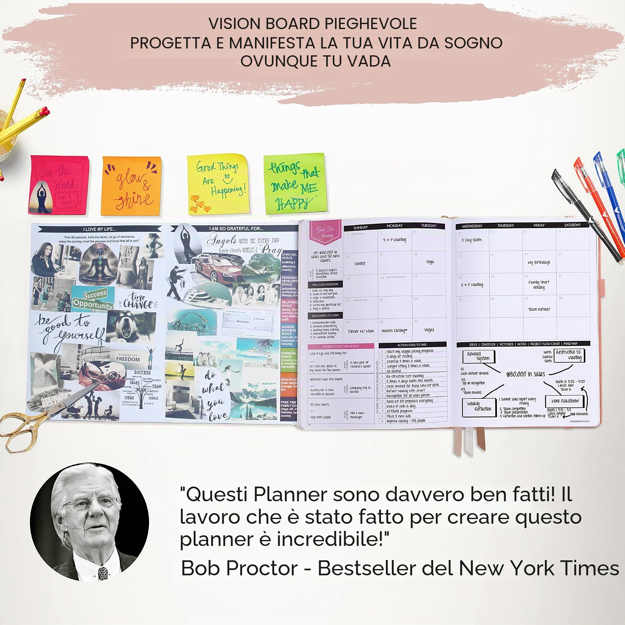 Manifestation Journal – Planner di obiettivi e vita, Planner settimanale e mensile non datato per raggiungere i tuoi obiettivi quotidiani | Un 12 mesi per aumentare la produttività e l'organizzazione