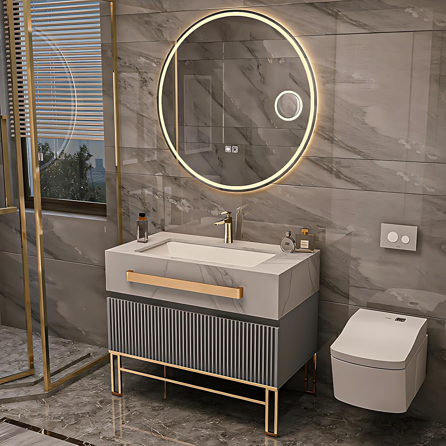 Bathroom Vanity with Sink - Modern Bathroom Sink Cabinet Includes Smart Defog Mirror, Large Capacity Storage Space, Gifts for Wife and Daughter (24")