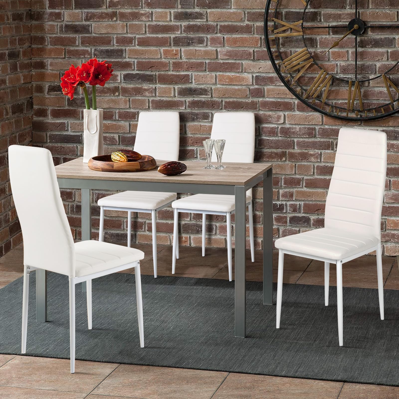 Set di 4 sedie moderne da sala da pranzo, sedie da cucina con gambe in metallo, sedie da sala da pranzo, imbottite in similpelle, per sale da pranzo, cucina, ristorante, colore: bianco