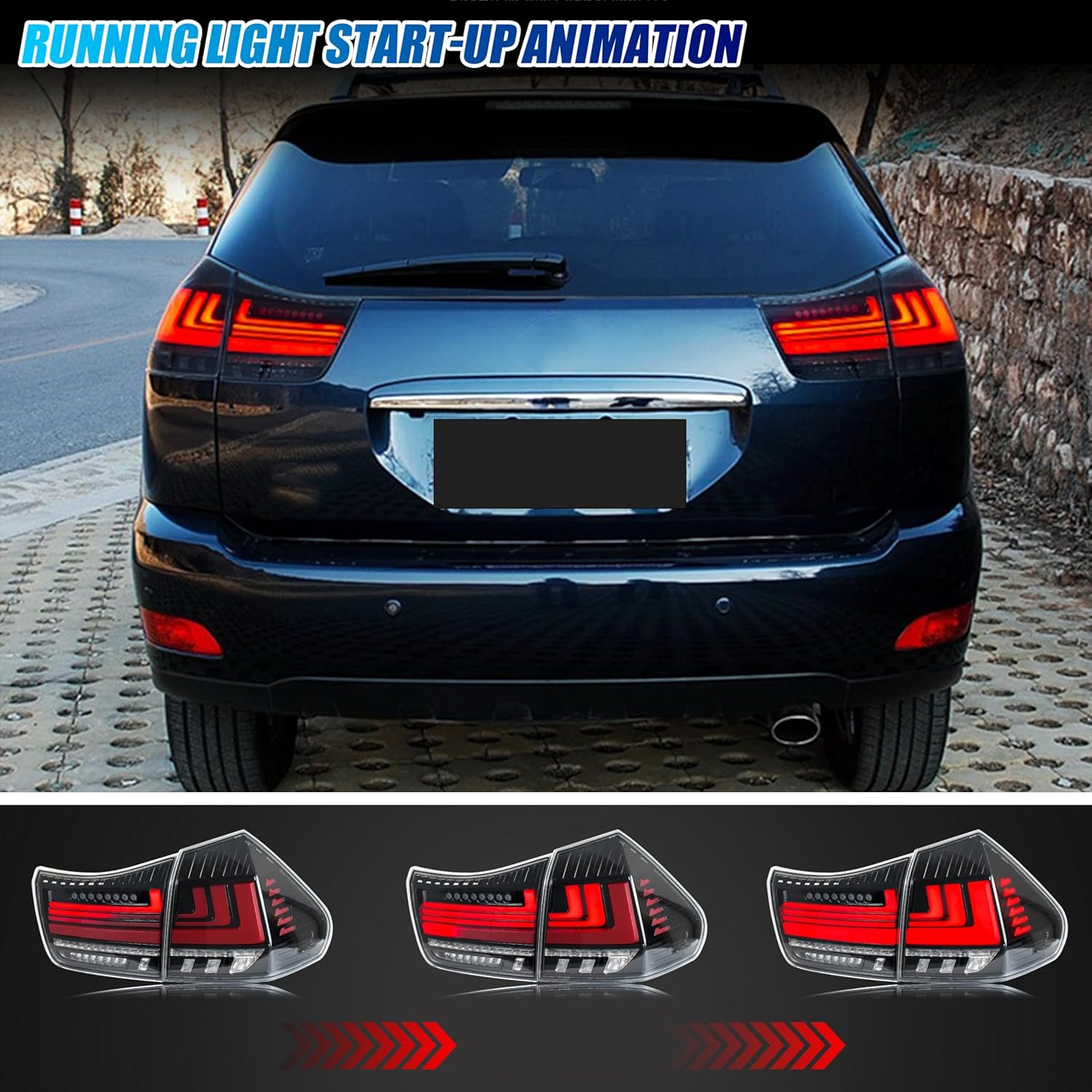 New Accessory Compatible with Lexus RX350 RX330 RX400h 2004-2009 Full LED Tail Lights with Sequential Turn Signal Dynamic Animation Rear Lamps Assembly