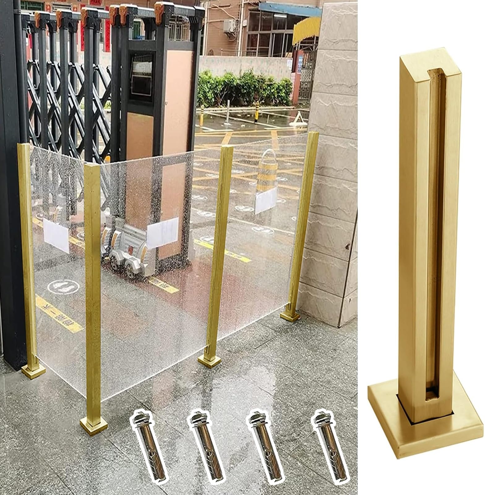 Złoty zestaw słupków do balustrady szklanej na zewnątrz, trwałe materiały do betonu i drewna, kompletne akcesoria do balustrad ganku dla stylowego bezpieczeństwa i wsparcia