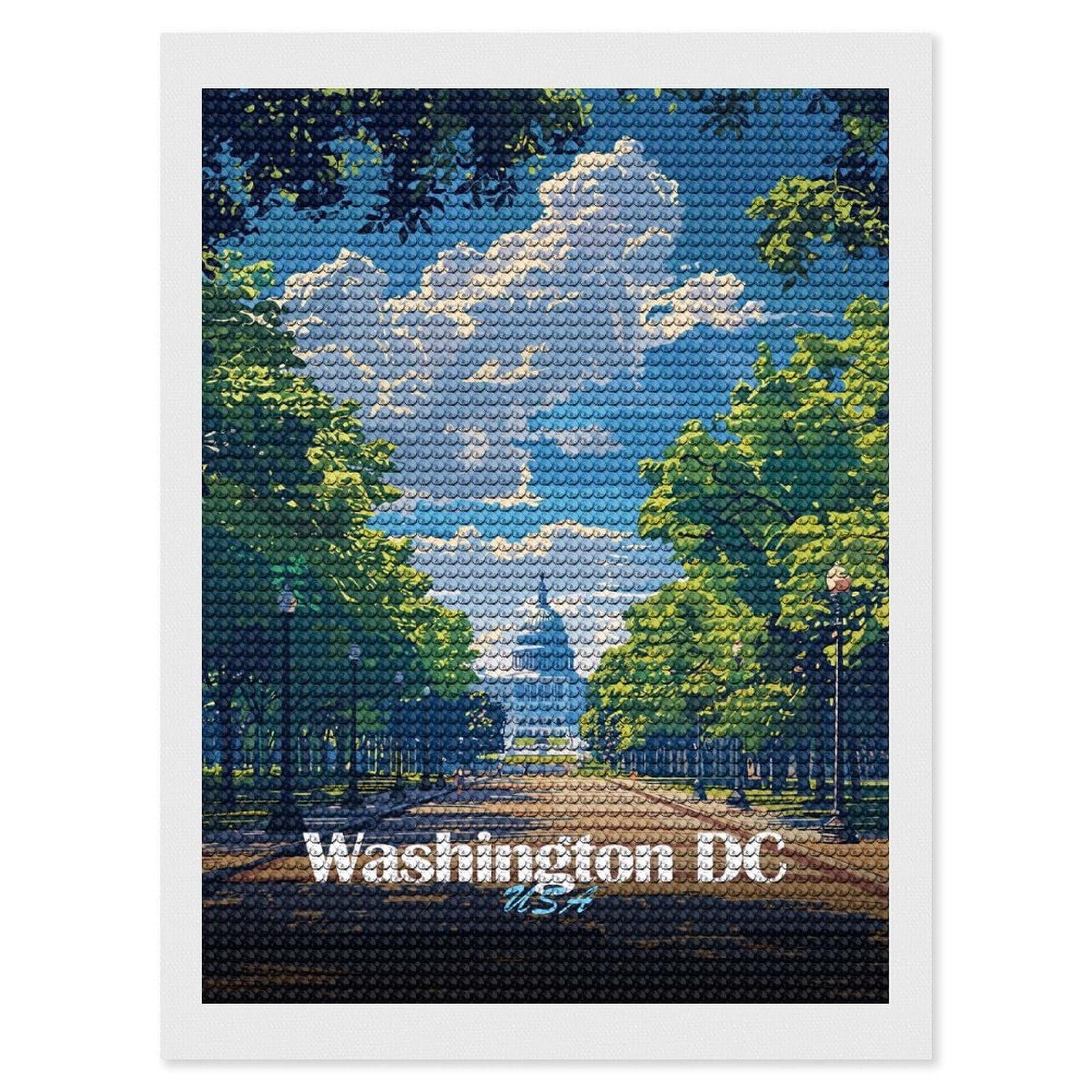 Junmoney Washington DC, USA, Capitol Building DIY Diamond Art Canvas Kit 12"x16", for Teens, Aesthetic Room Decor, Farmhouse Decor, Canvas Picture, Birthday Gift