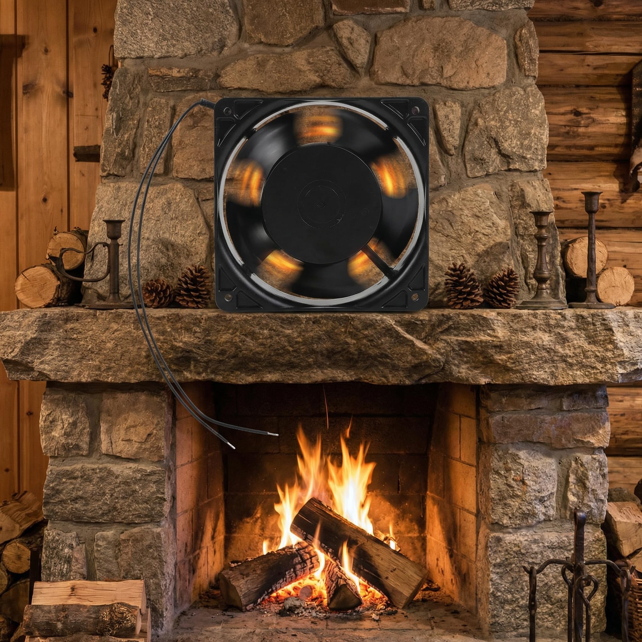 RemixAst | Ventilador para estufa de leña axial silencioso de alta temperatura | 120×120×38 mm Ventilador axial de cartucho de circulación de aire de aspas metálicas 220 V | Para chimenea insertada en