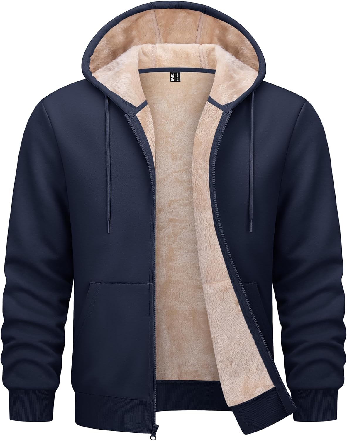 TACVASEN Men's Sherpa Lined Hoodie Full Zip Up Midweight Sweatshirt Warm Thick Fleece Cotton Winter Jacket