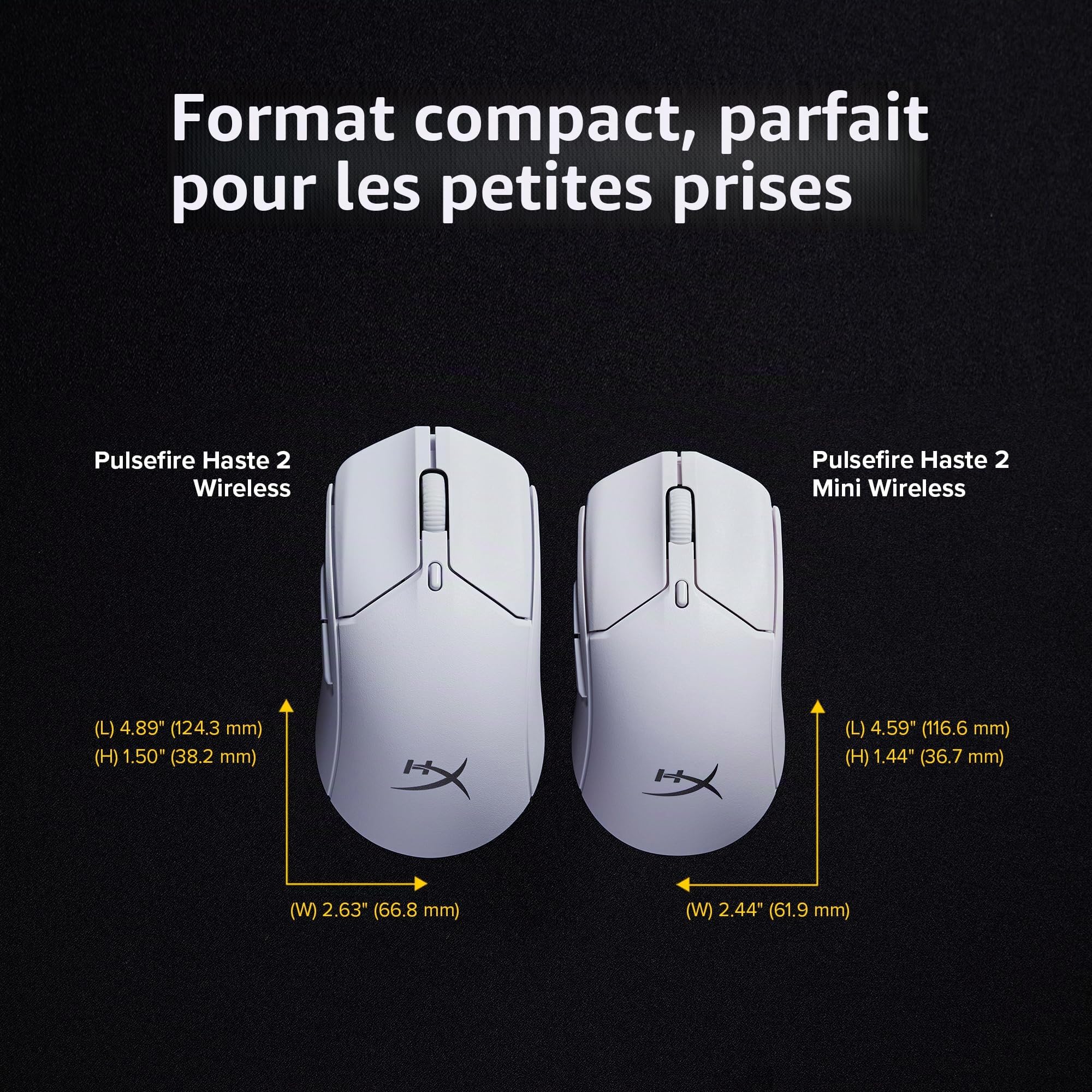 HyperX Pulsefire Haste 2 Mini Wireless, Souris Gaming sans Fil Ultra Légère 59 g, Capteur HyperX 26K Jusqu’à 26 000 DPI, Double Connexion sans Fil 2.4 GHz et Bluetooth, Autonomie Jusqu’à 100h, Noir