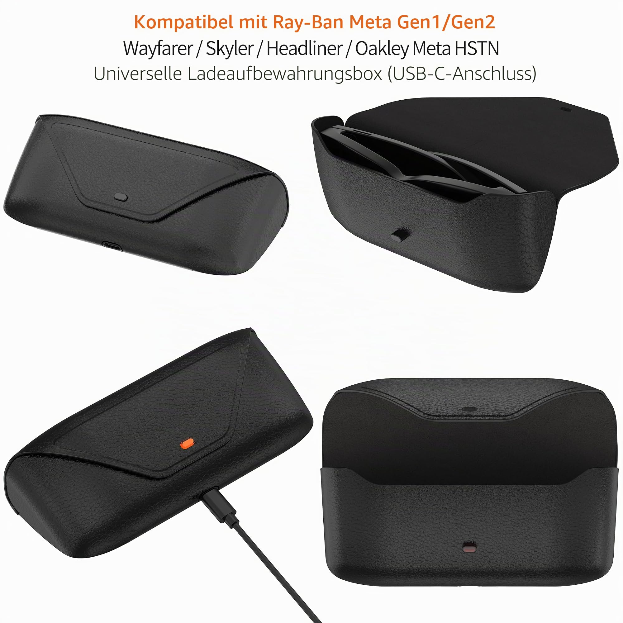 Ersatz-Ladekoffer kompatibel mit Ray-Ban Meta Wayfarer/Skyler/Headliner, für Oakley Meta HSTN Gen 1/Gen 2 AI Smart Glasses Ladebox Tragbare Ladestation (Kein Kabel)