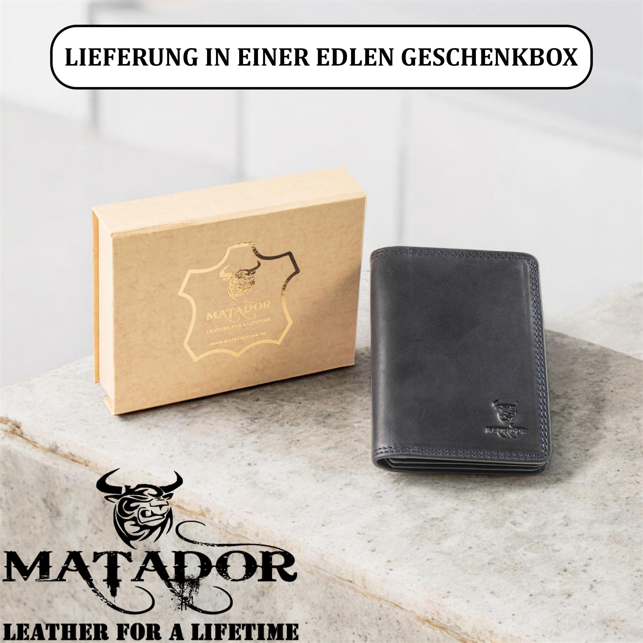 Matador Kreditkartenetui aus echtem Leder mit RFID-Schutz TÜV zertifiziert, 11 Fächer + 3 Fenster, handgefertigt