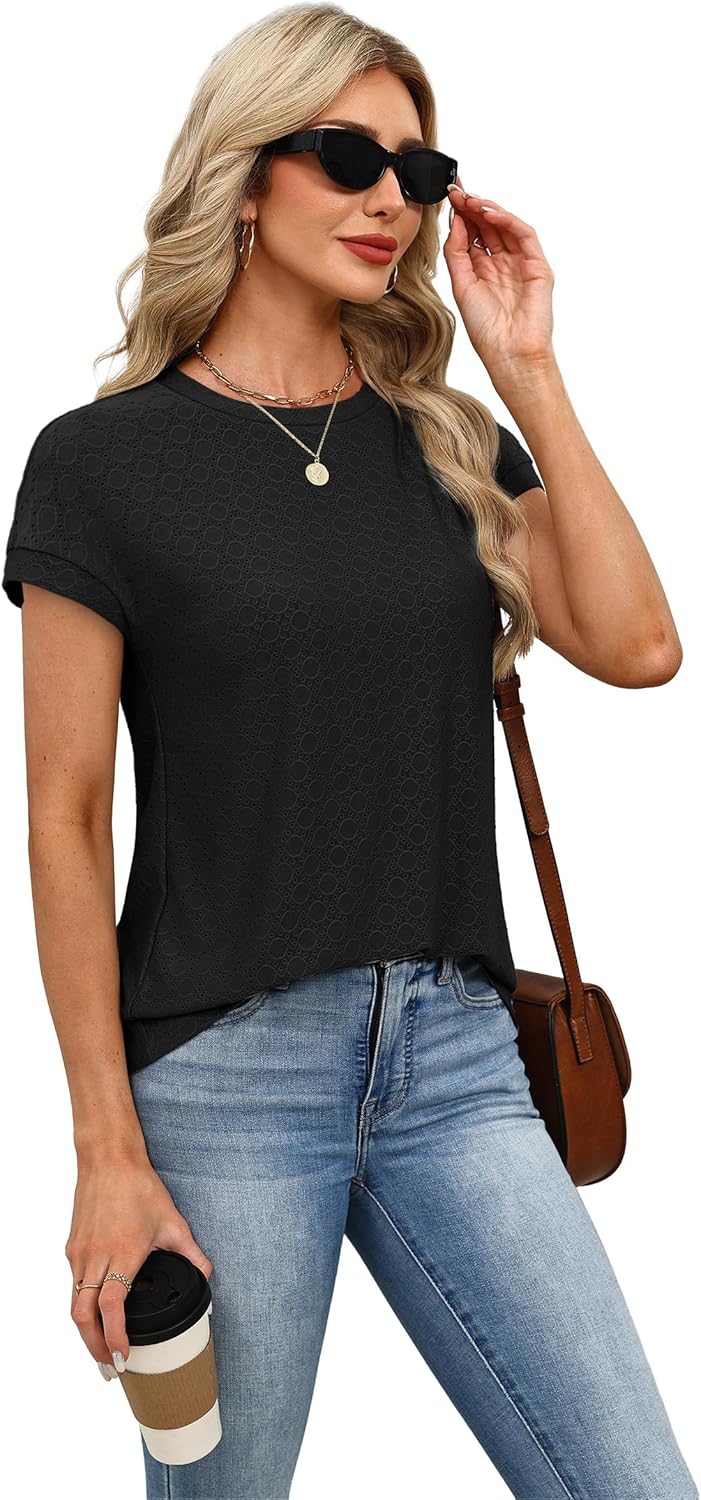 Alaroo Womens Summer Tops Short Sleeve Shirts Crew Neck Eyelet Tshirt Cute Trendy Tunic Blouses (S-3XL) - Image 4