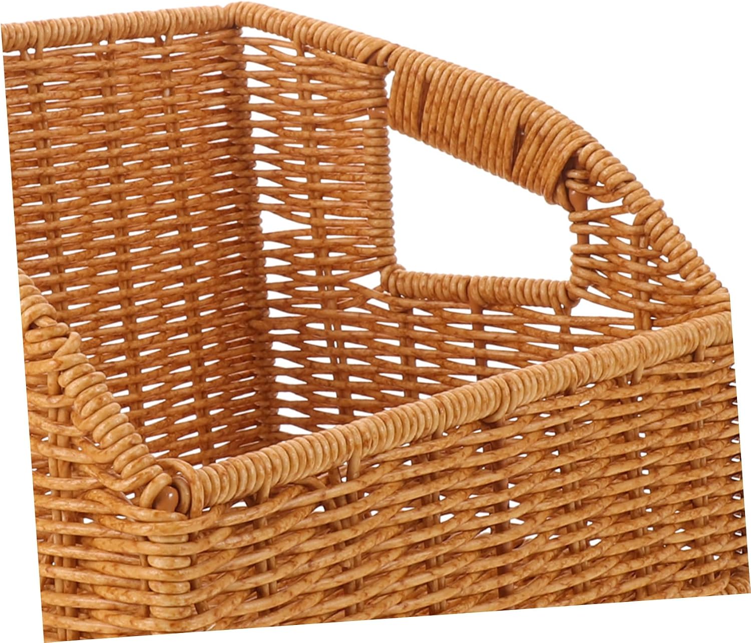 Woven Magazine File Holder with Handle, Beige Plastic Rectangle Basket for Organizing Books and Newspapers, Elegant Imitation Rattan Design, Multi-scene Versatility for Office