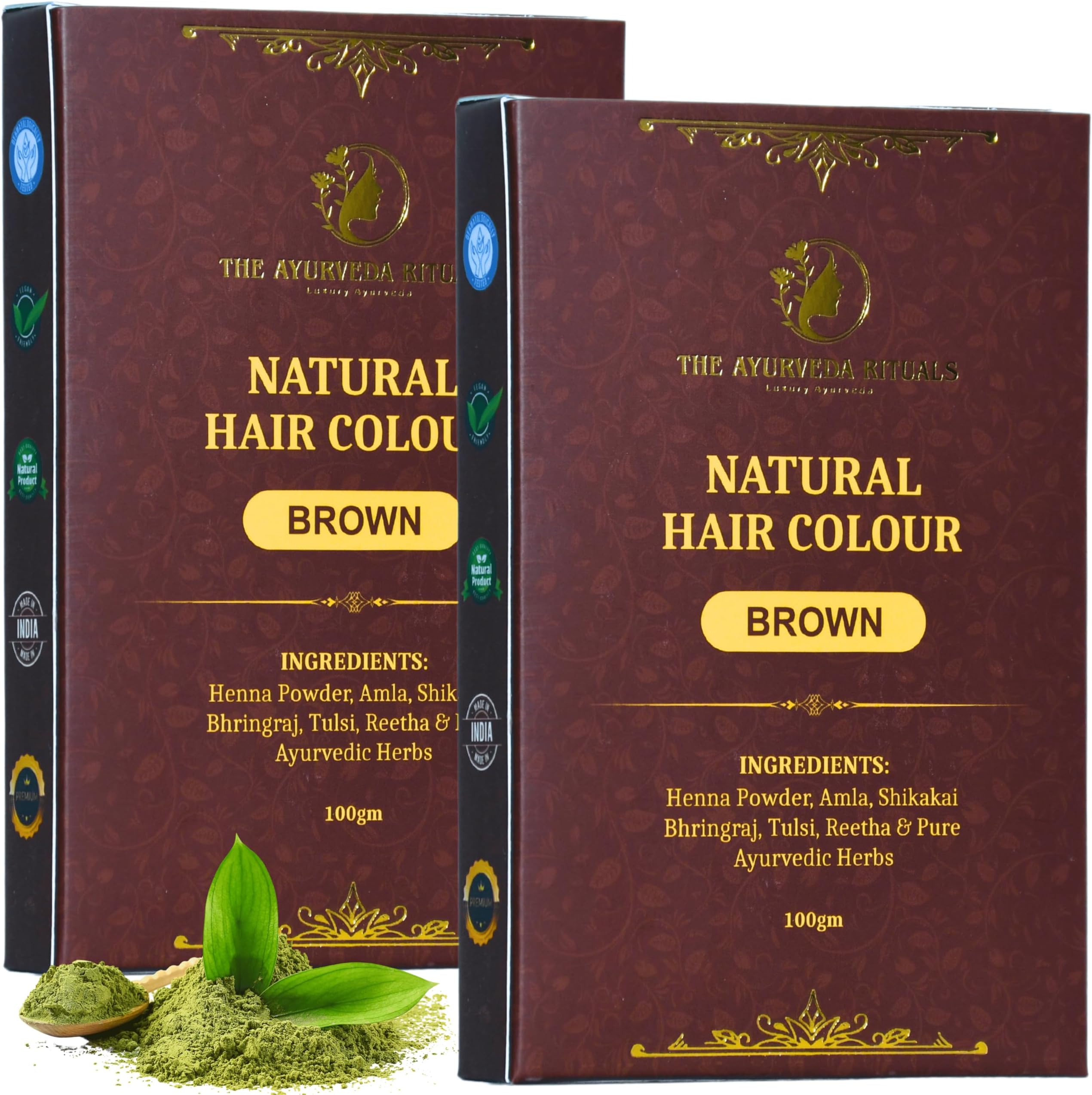Natural Hair Colour Brown For Women & Men Herbal Organic Hair Colour | Plant-Based | Natural Henna Powder | 9 Organic Ayurvedic Extracts (100 gm) (Brown, Pack of 2)