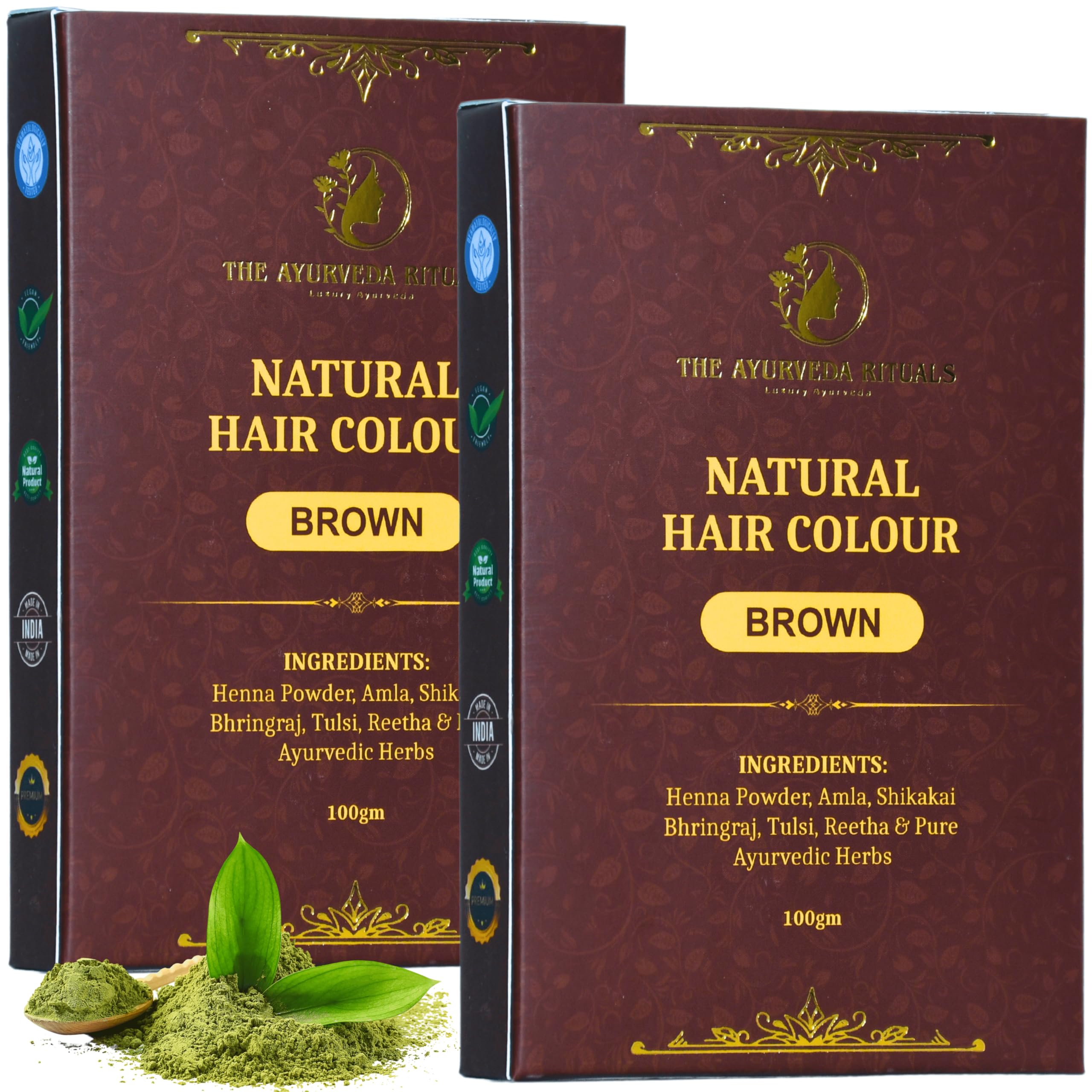 Natural Hair Colour Brown For Women & Men Herbal Organic Hair Colour | Plant-Based | Natural Henna Powder | 9 Organic Ayurvedic Extracts (100 gm) (Brown, Pack of 2)